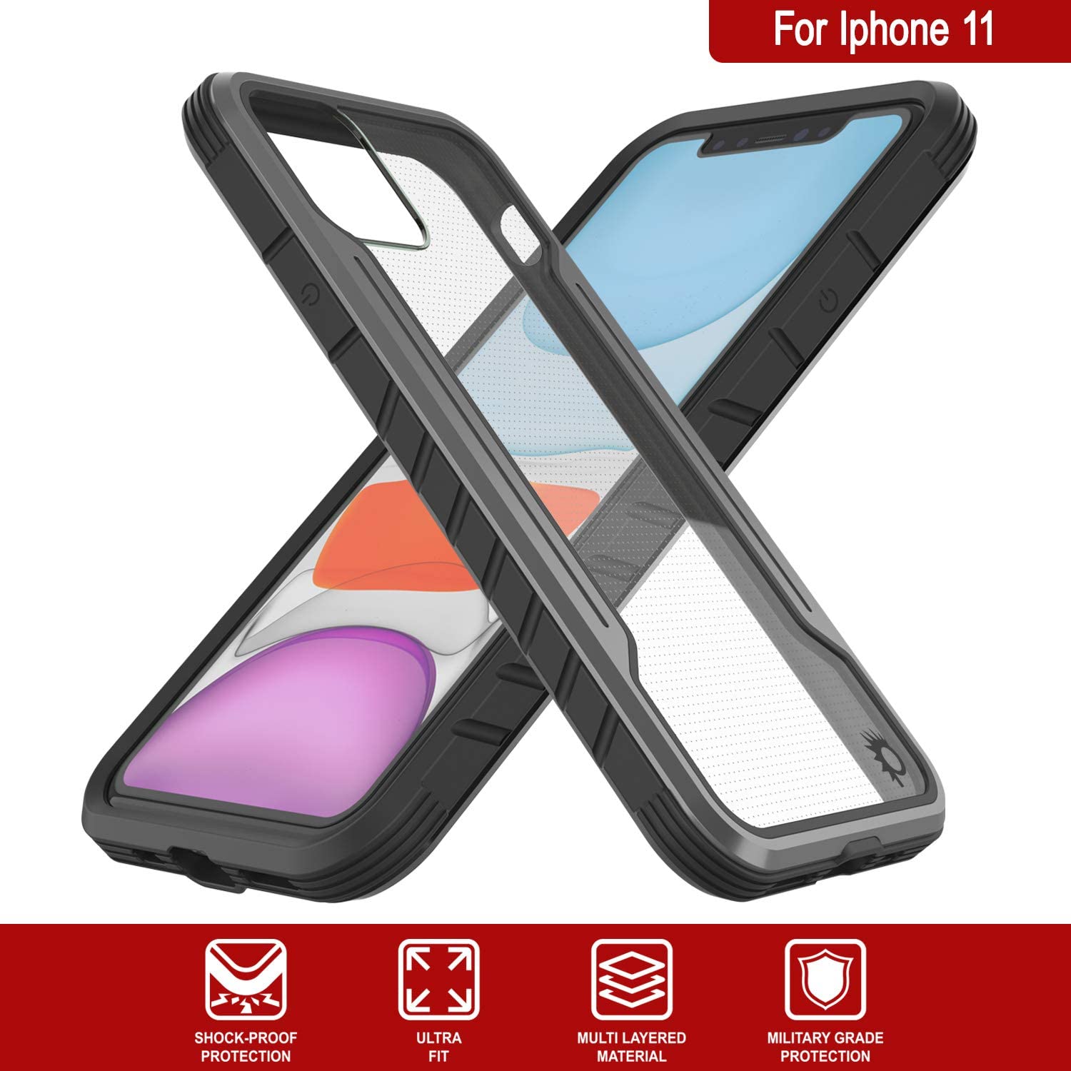 Punkcase iPhone 12 ravenger Case Protective Military Grade Multilayer Cover [Grey-Black]