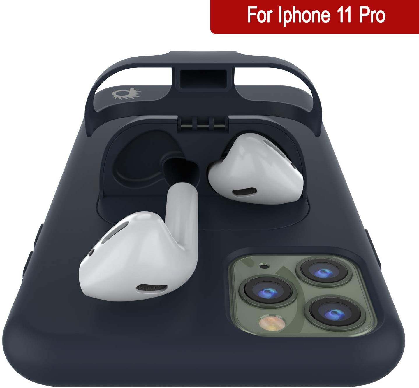 Punkcase iPhone 11 Pro Airpods Case Holder (CenterPods Series) | Slim & Durable 2 in 1 Cover Designed for iPhone 11 Pro (6.1") | Protects Your Phone & Stores Your AirPods Gen. 1 & 2 [Navy Blue]