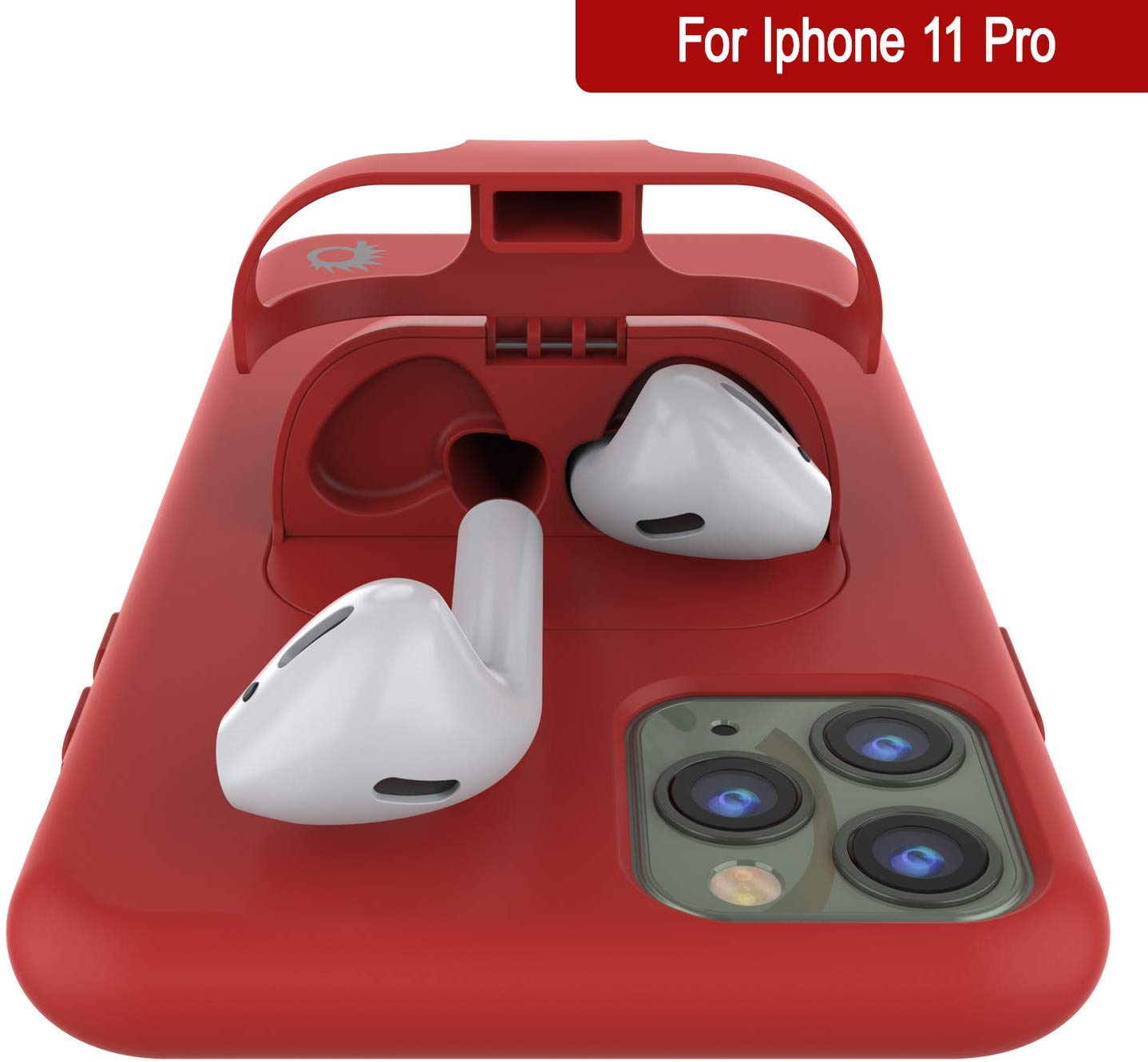 Punkcase iPhone 11 Pro Airpods Case Holder (CenterPods Series) | Slim & Durable 2 in 1 Cover Designed for iPhone 11 Pro (6.1") | Protects Your Phone & Stores Your AirPods Gen. 1 & 2 [Red]