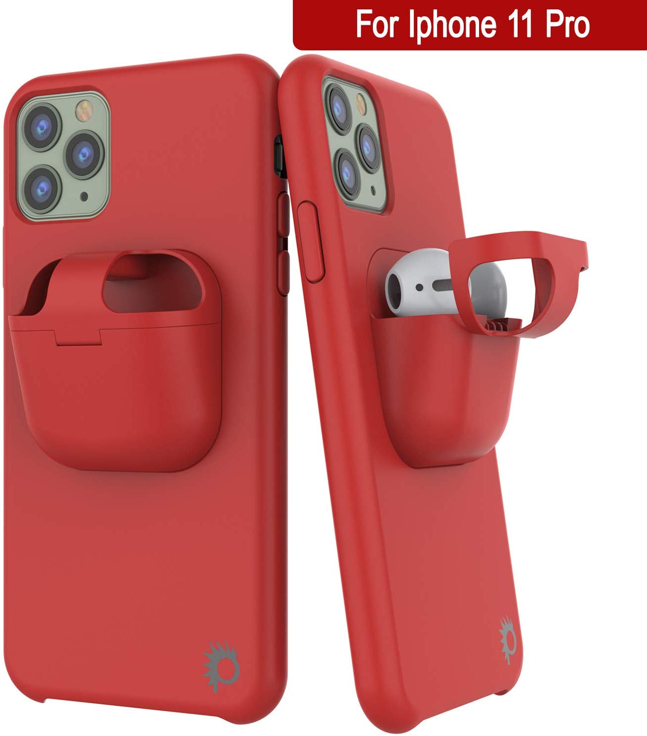 Punkcase iPhone 11 Pro Airpods Case Holder (CenterPods Series) | Slim & Durable 2 in 1 Cover Designed for iPhone 11 Pro (6.1") | Protects Your Phone & Stores Your AirPods Gen. 1 & 2 [Red]
