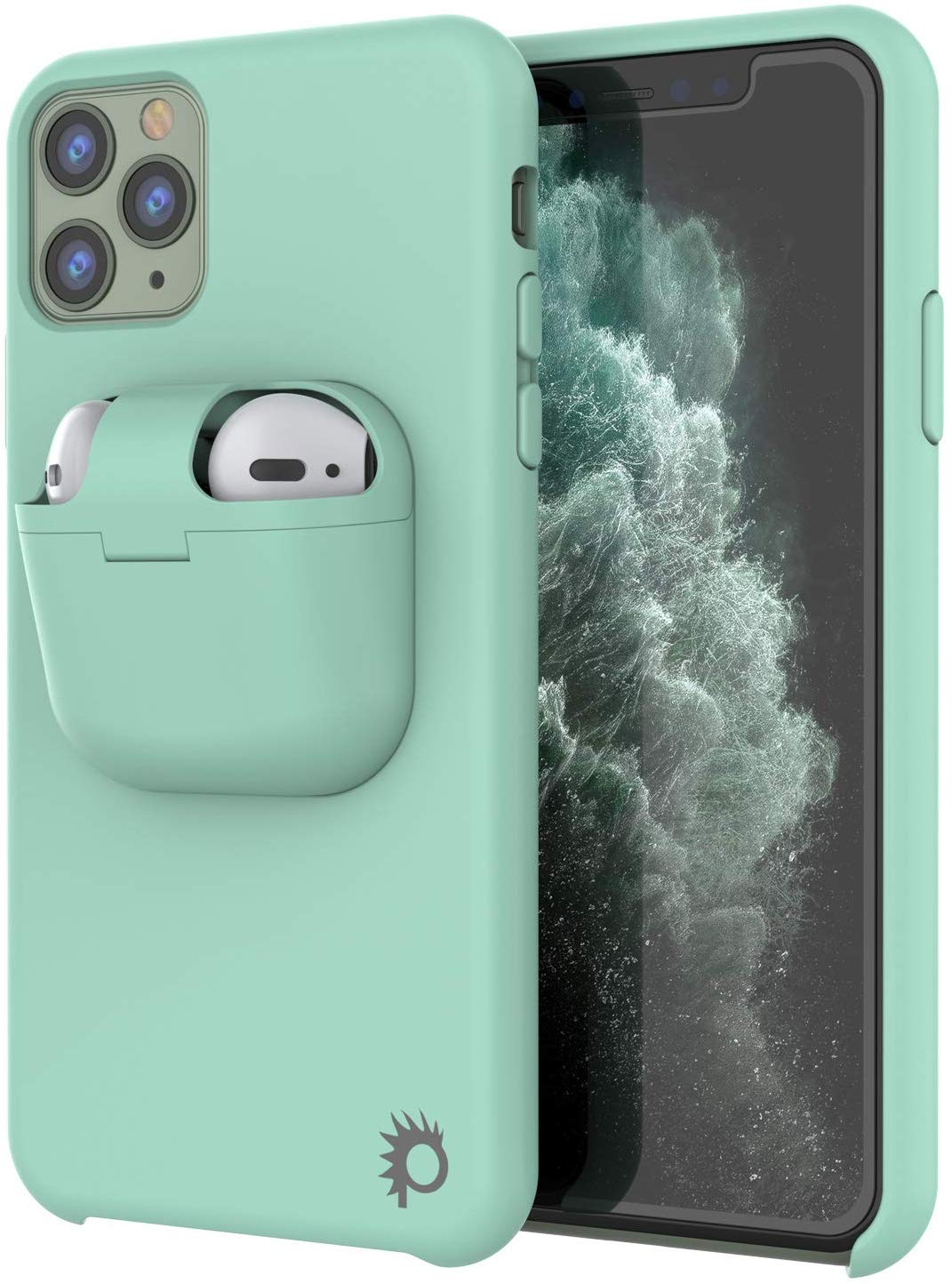 Punkcase iPhone 11 Pro Airpods Case Holder (CenterPods Series) | Slim & Durable 2 in 1 Cover Designed for iPhone 11 Pro (6.1") | Protects Your Phone & Stores Your AirPods Gen. 1 & 2 [Teal]