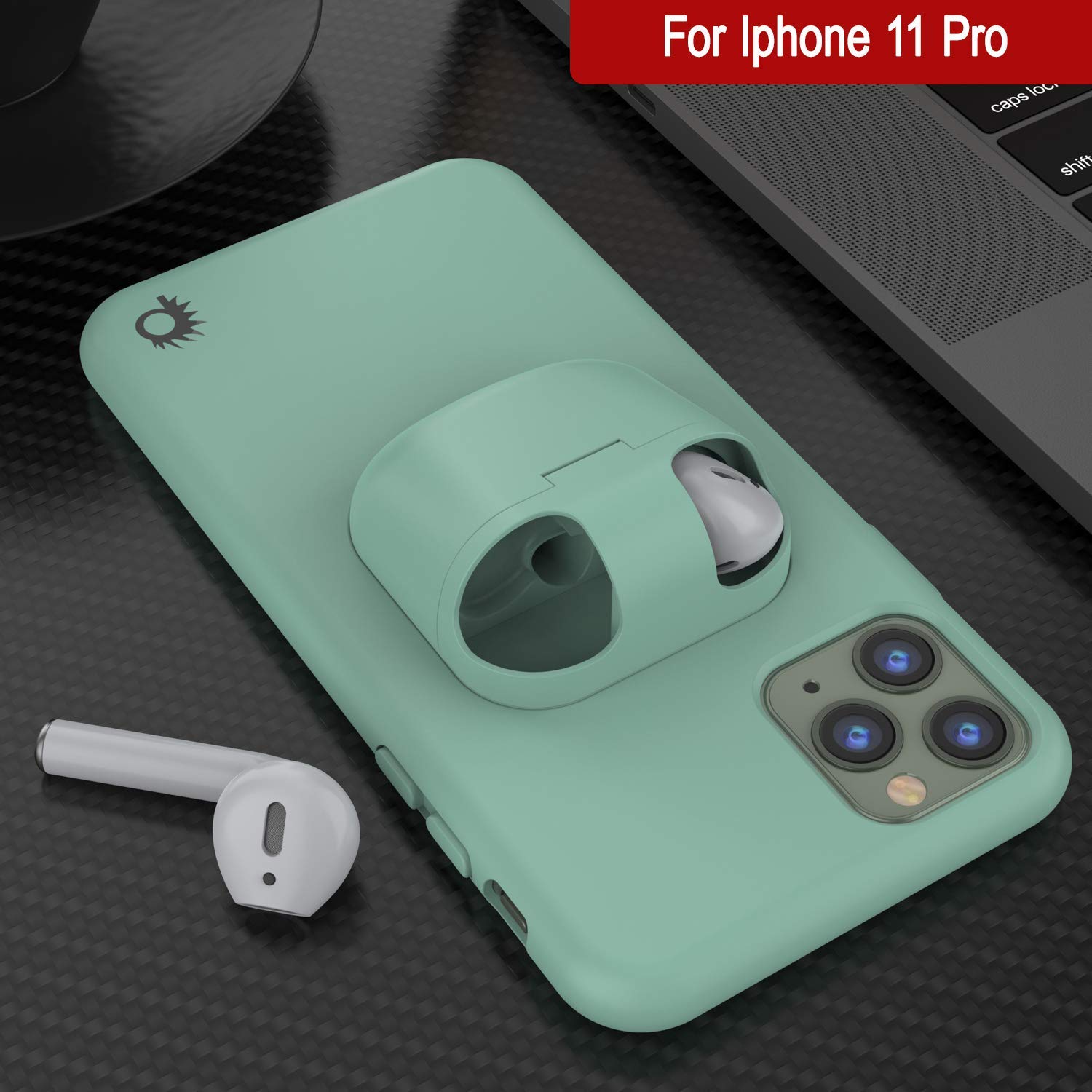 Punkcase iPhone 11 Pro Airpods Case Holder (CenterPods Series) | Slim & Durable 2 in 1 Cover Designed for iPhone 11 Pro (6.1") | Protects Your Phone & Stores Your AirPods Gen. 1 & 2 [Teal]
