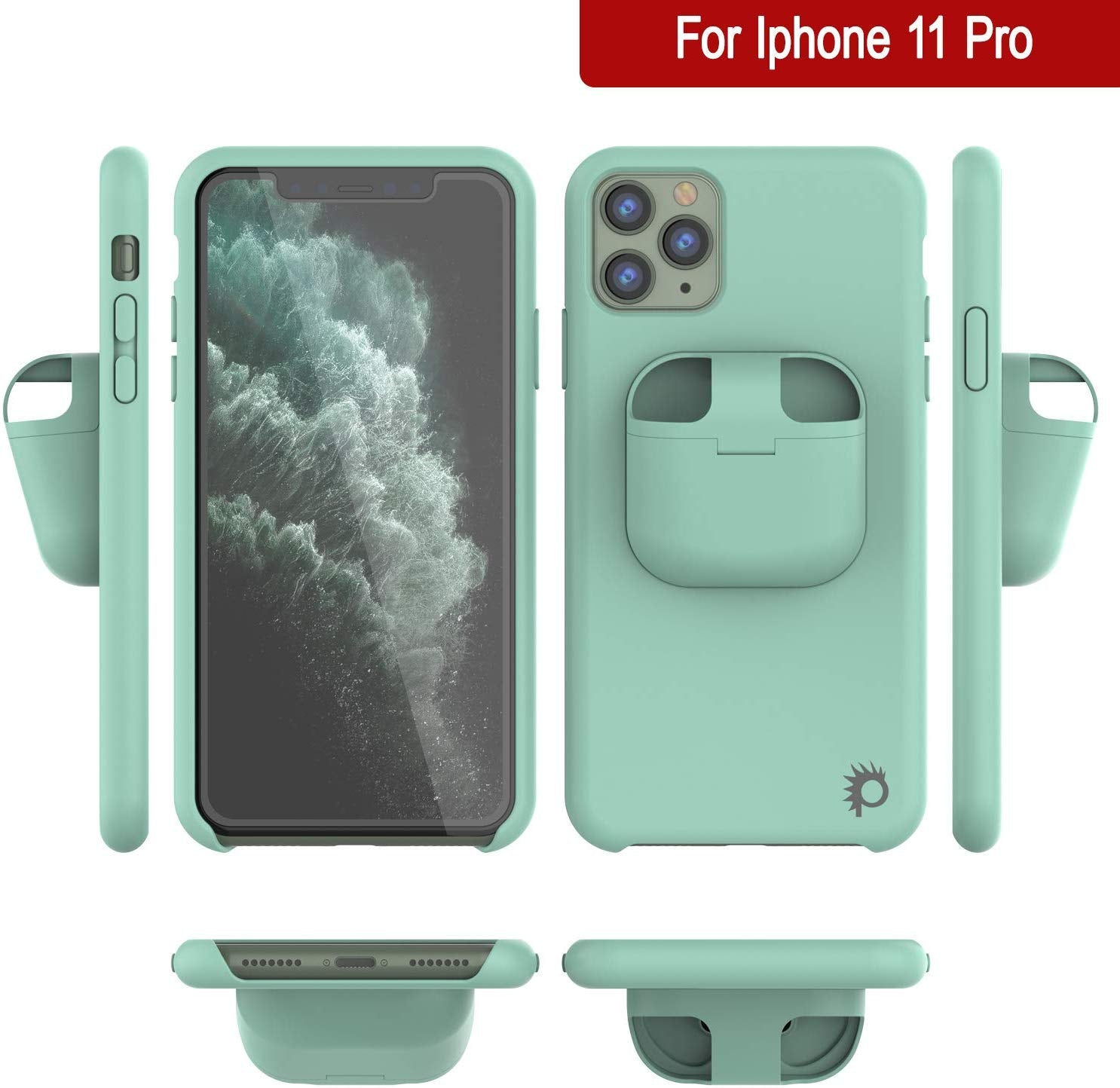 Punkcase iPhone 11 Pro Airpods Case Holder (CenterPods Series) | Slim & Durable 2 in 1 Cover Designed for iPhone 11 Pro (6.1") | Protects Your Phone & Stores Your AirPods Gen. 1 & 2 [Teal]