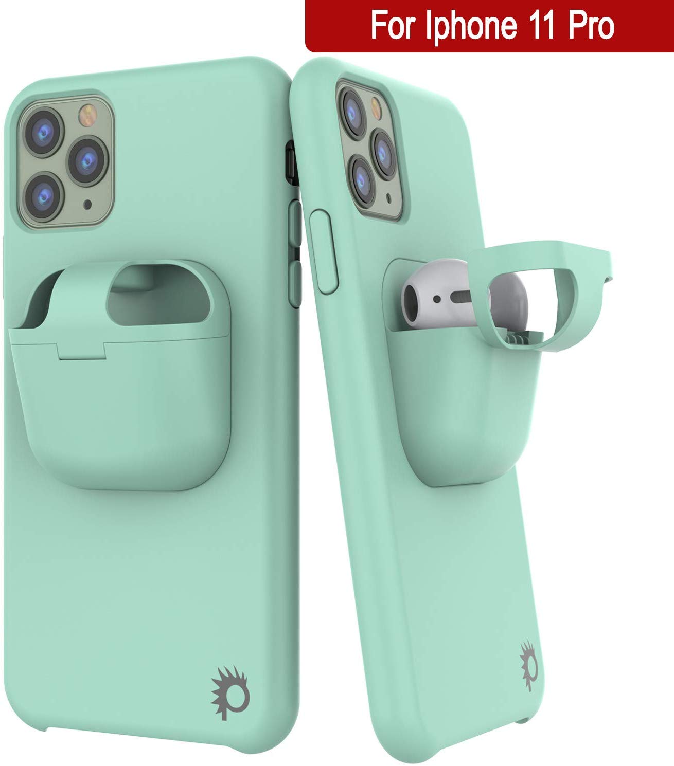 Punkcase iPhone 11 Pro Airpods Case Holder (CenterPods Series) | Slim & Durable 2 in 1 Cover Designed for iPhone 11 Pro (6.1") | Protects Your Phone & Stores Your AirPods Gen. 1 & 2 [Teal]