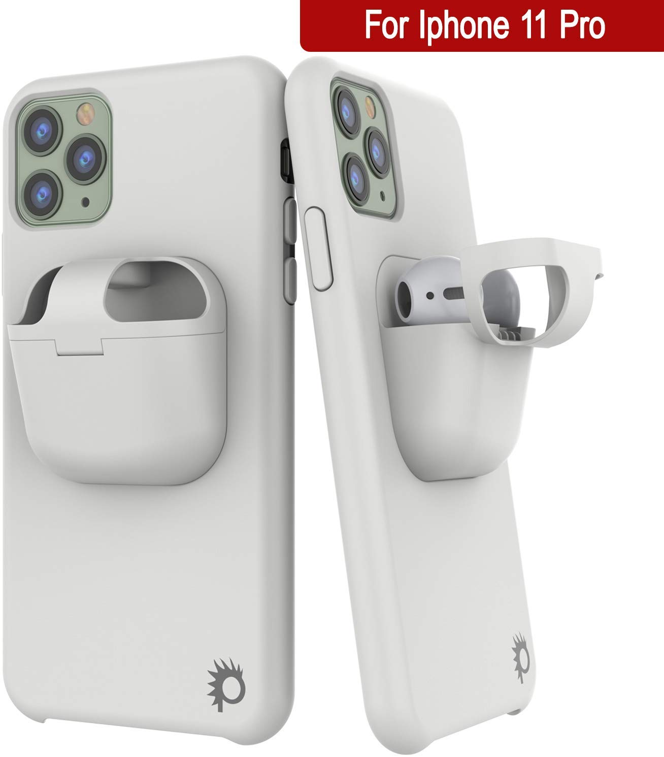 Punkcase iPhone 11 Pro Airpods Case Holder (CenterPods Series) | Slim & Durable 2 in 1 Cover Designed for iPhone 11 Pro (6.1") | Protects Your Phone & Stores Your AirPods Gen. 1 & 2 [White]