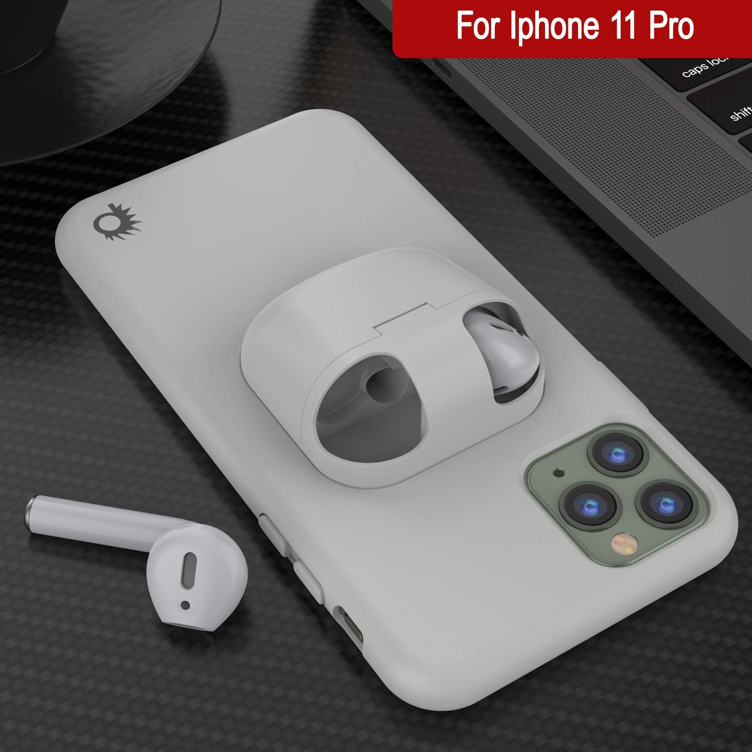 Punkcase iPhone 11 Pro Airpods Case Holder (CenterPods Series) | Slim & Durable 2 in 1 Cover Designed for iPhone 11 Pro (6.1") | Protects Your Phone & Stores Your AirPods Gen. 1 & 2 [White]