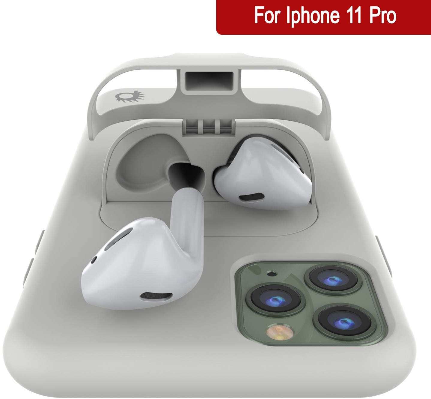 Punkcase iPhone 11 Pro Airpods Case Holder (CenterPods Series) | Slim & Durable 2 in 1 Cover Designed for iPhone 11 Pro (6.1") | Protects Your Phone & Stores Your AirPods Gen. 1 & 2 [White]