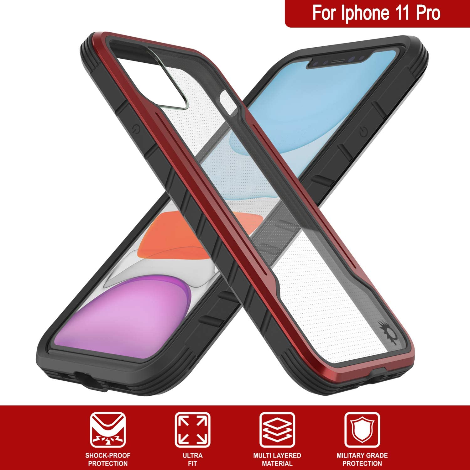 Punkcase iPhone 12 Pro ravenger Case Protective Military Grade Multilayer Cover [Red]