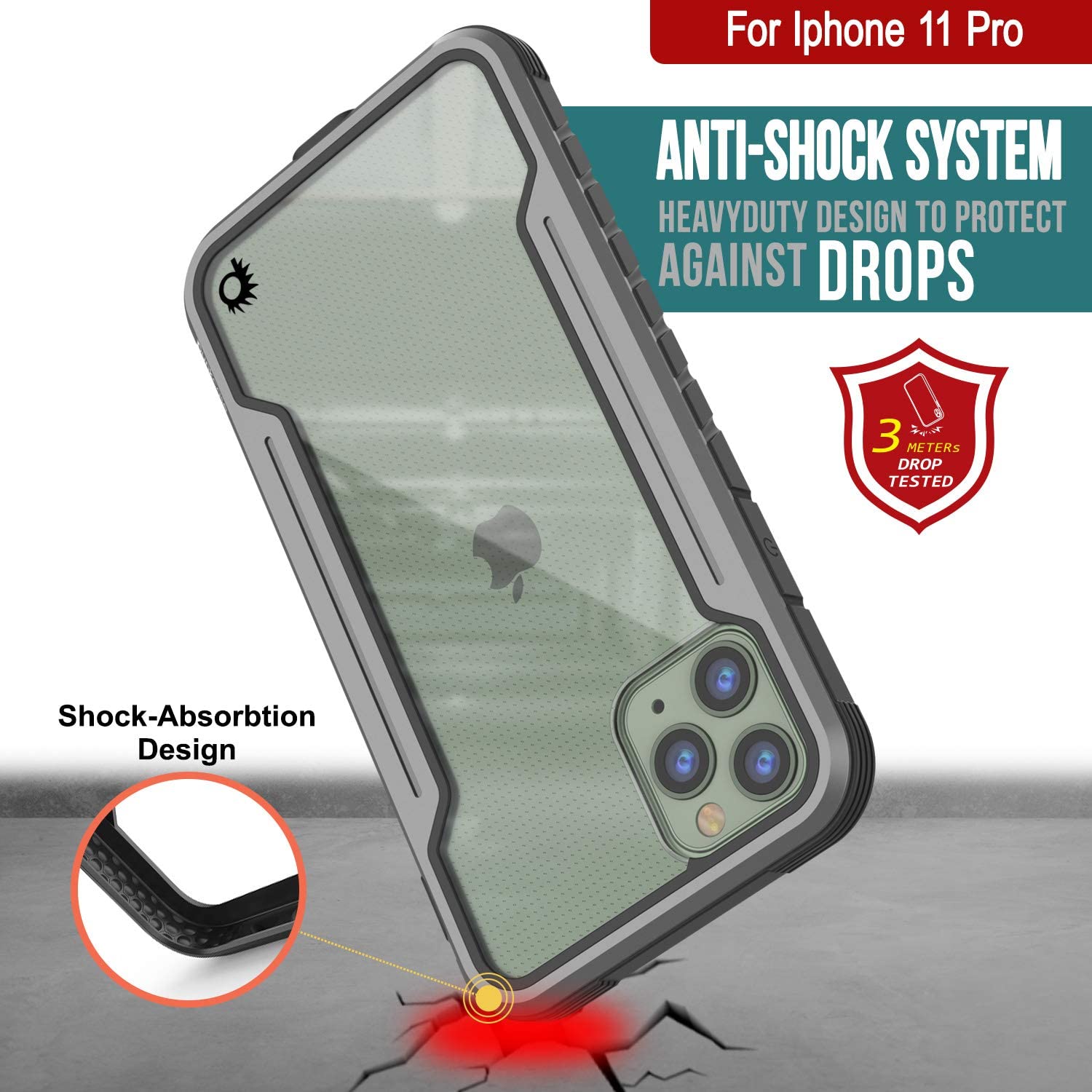 Punkcase iPhone 11 Pro ravenger Case Protective Military Grade Multilayer Cover [Grey-Black]