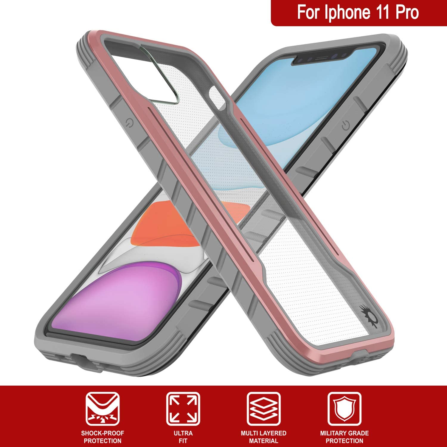 Punkcase iPhone 12 Pro ravenger Case Protective Military Grade Multilayer Cover [Rose-Gold]