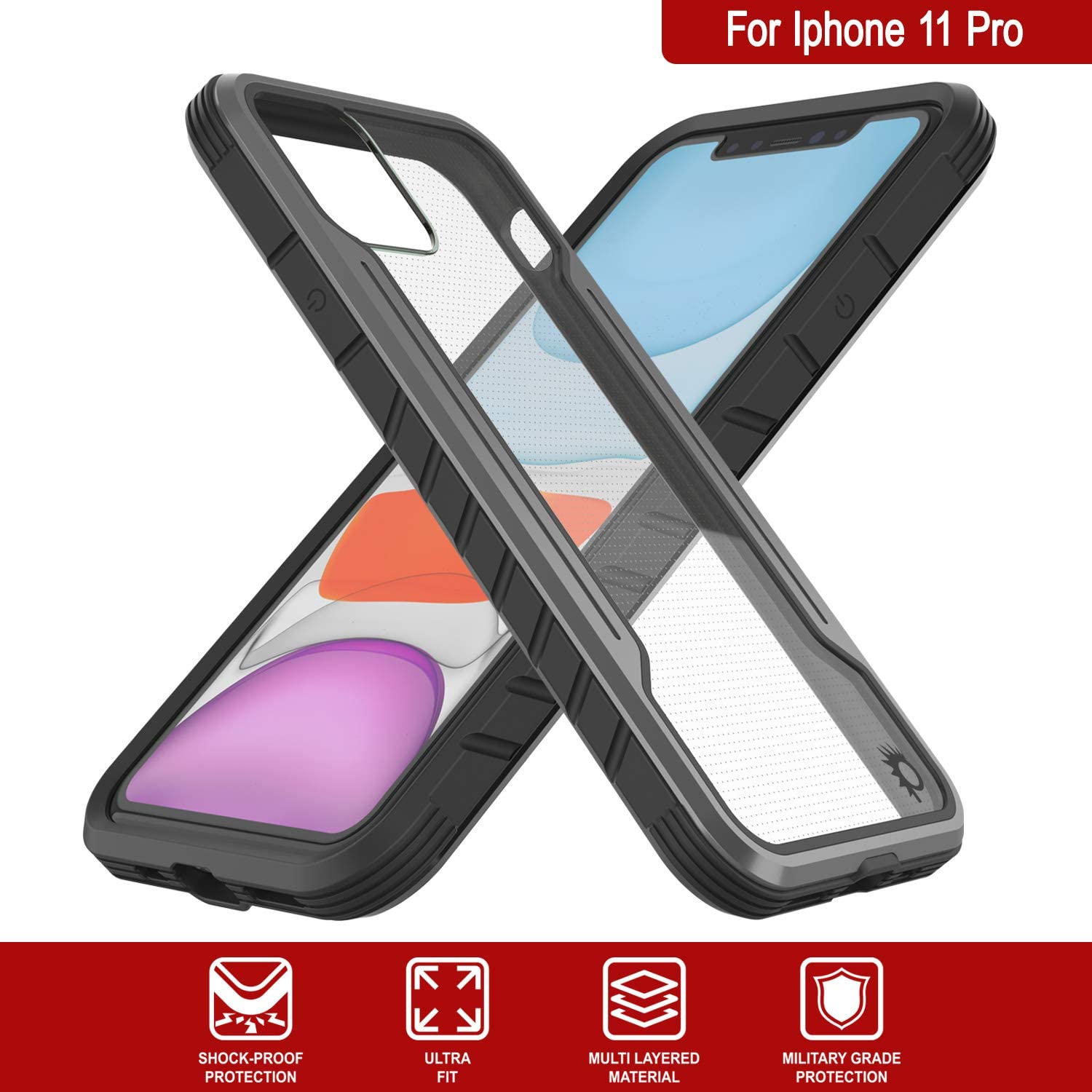 Punkcase iPhone 11 Pro ravenger Case Protective Military Grade Multilayer Cover [Grey-Black]