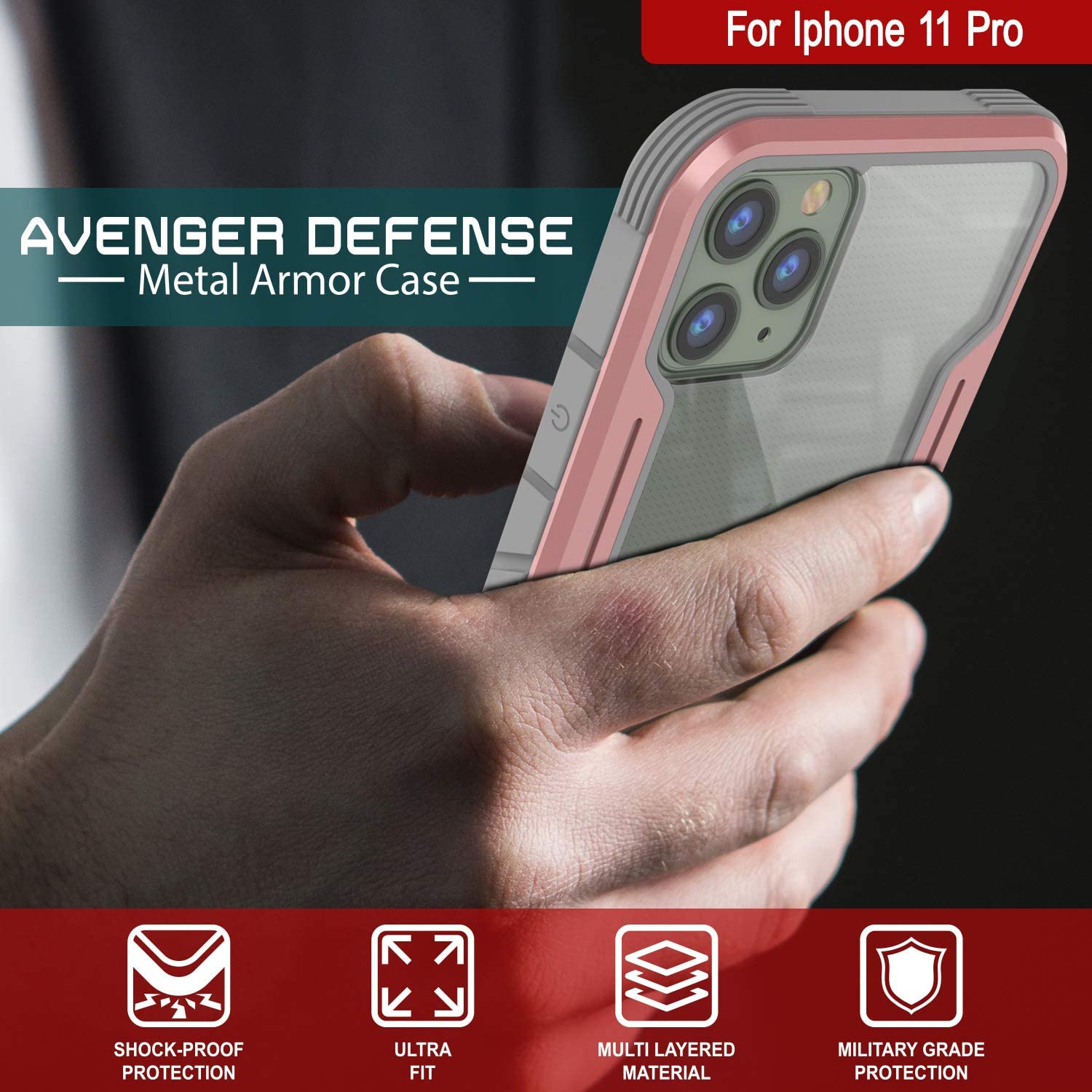 Punkcase iPhone 11 Pro ravenger Case Protective Military Grade Multilayer Cover [Rose-Gold]