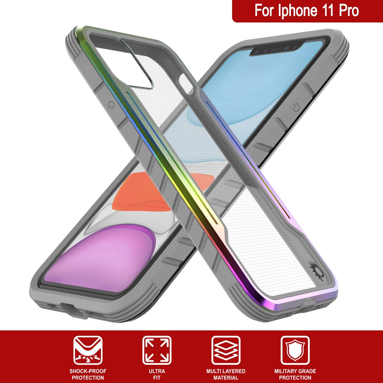 Punkcase iPhone 11 Pro ravenger Case Protective Military Grade Multilayer Cover [Rainbow]