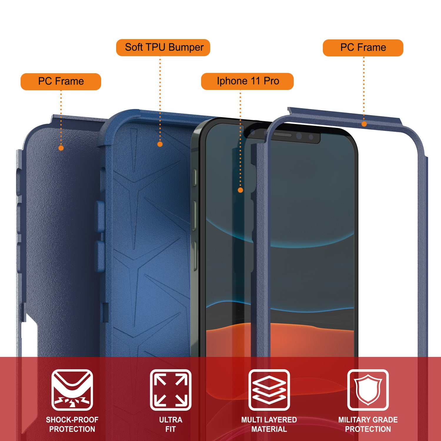 Punkcase for iPhone 11 Pro Belt Clip Multilayer Holster Case [Patron Series] [Navy]