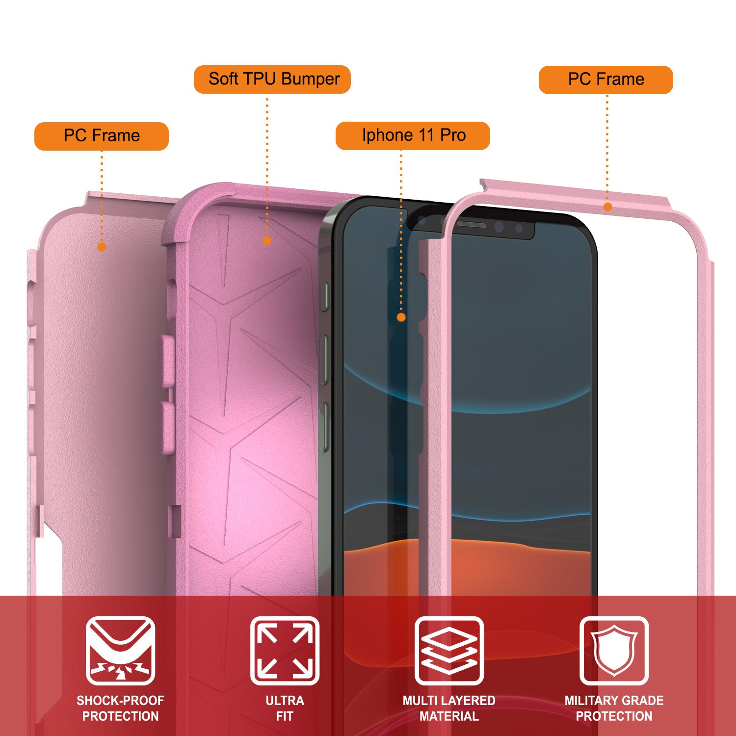 Punkcase for iPhone 11 Pro Belt Clip Multilayer Holster Case [Patron Series] [Pink]