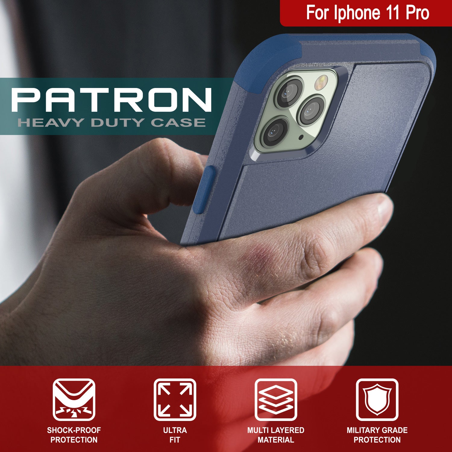 Punkcase for iPhone 11 Pro Belt Clip Multilayer Holster Case [Patron Series] [Navy]