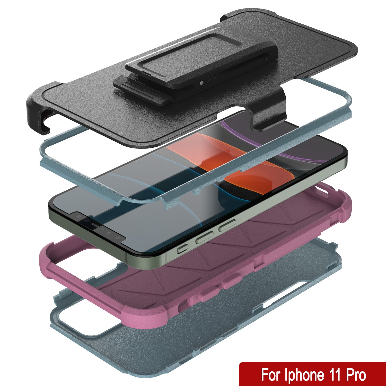 Punkcase for iPhone 11 Pro Belt Clip Multilayer Holster Case [Patron Series] [Mint-Pink]