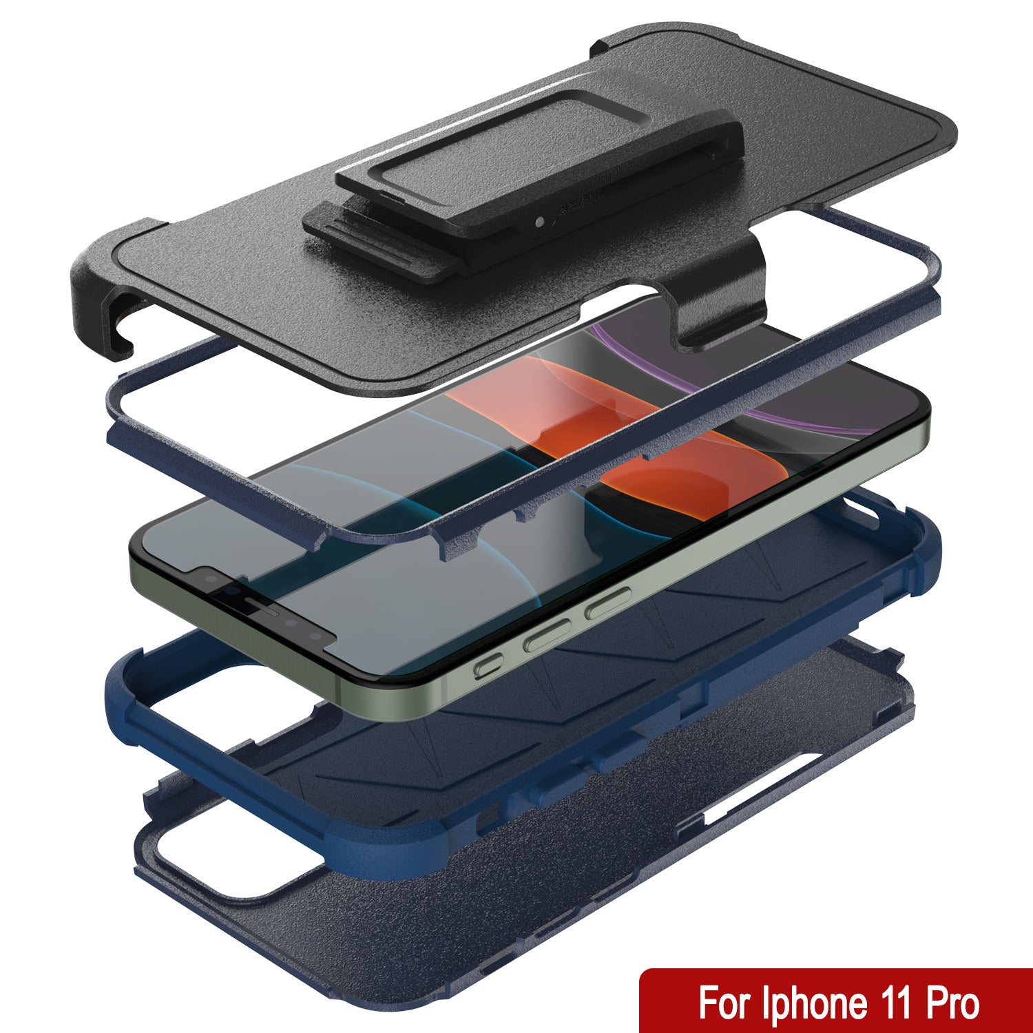 Punkcase for iPhone 11 Pro Belt Clip Multilayer Holster Case [Patron Series] [Navy]