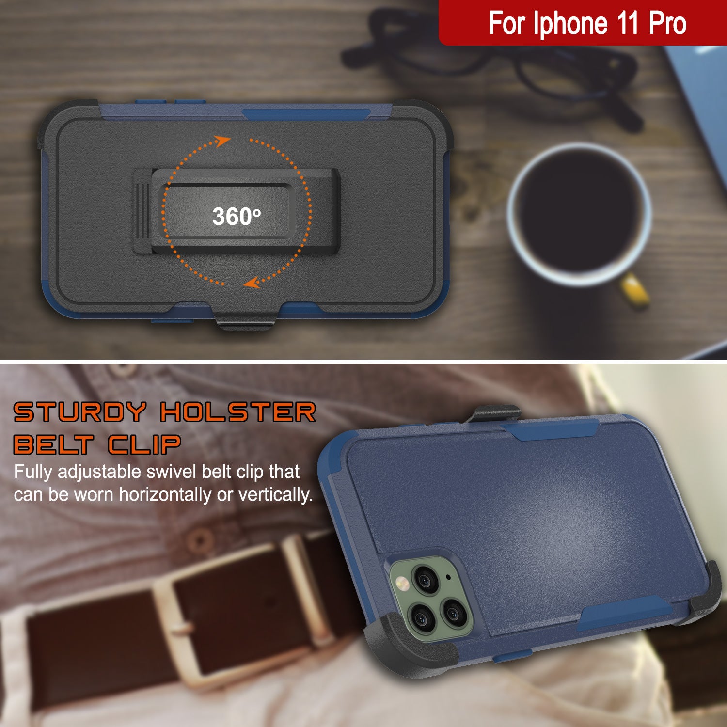 Punkcase for iPhone 11 Pro Belt Clip Multilayer Holster Case [Patron Series] [Navy]