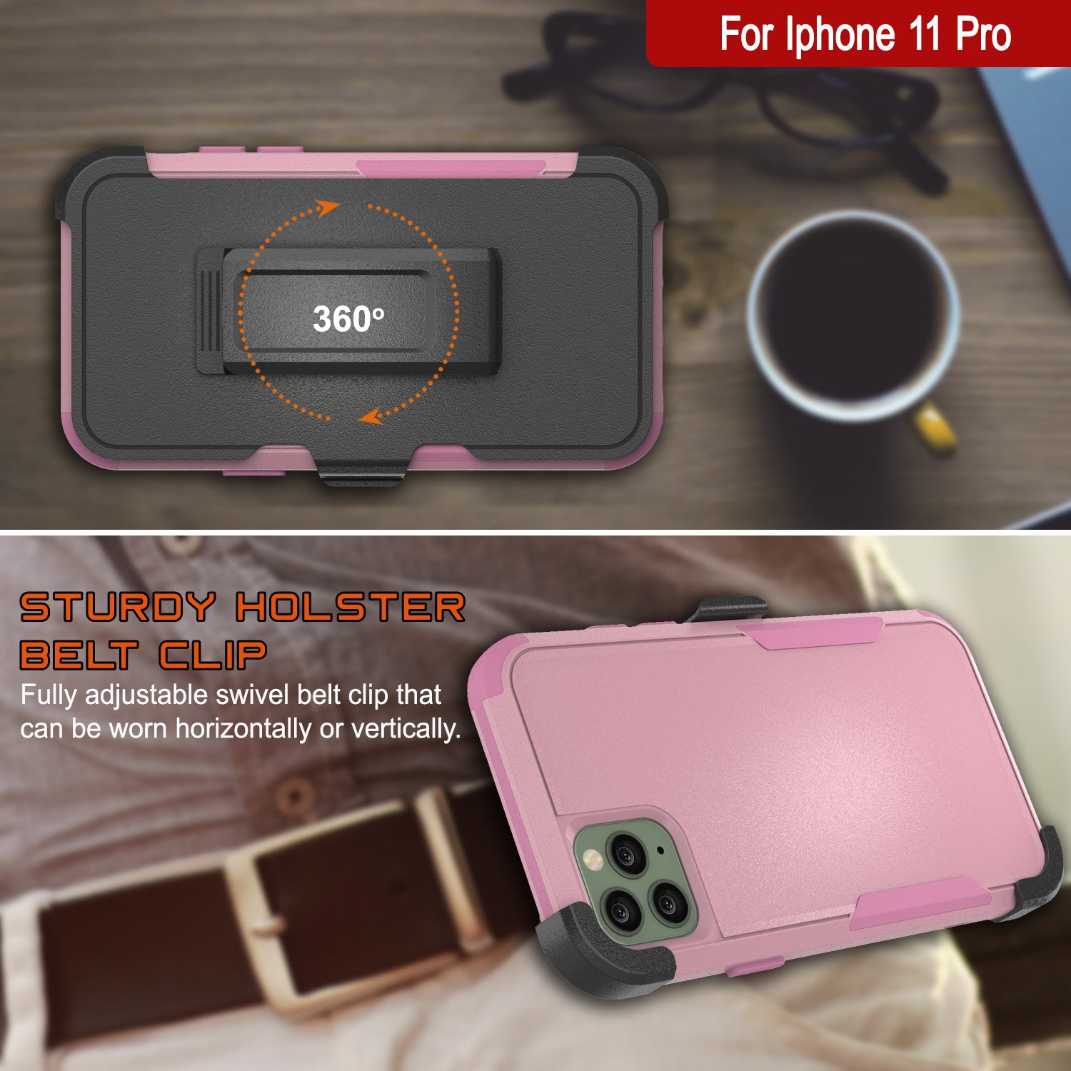 Punkcase for iPhone 11 Pro Belt Clip Multilayer Holster Case [Patron Series] [Pink]