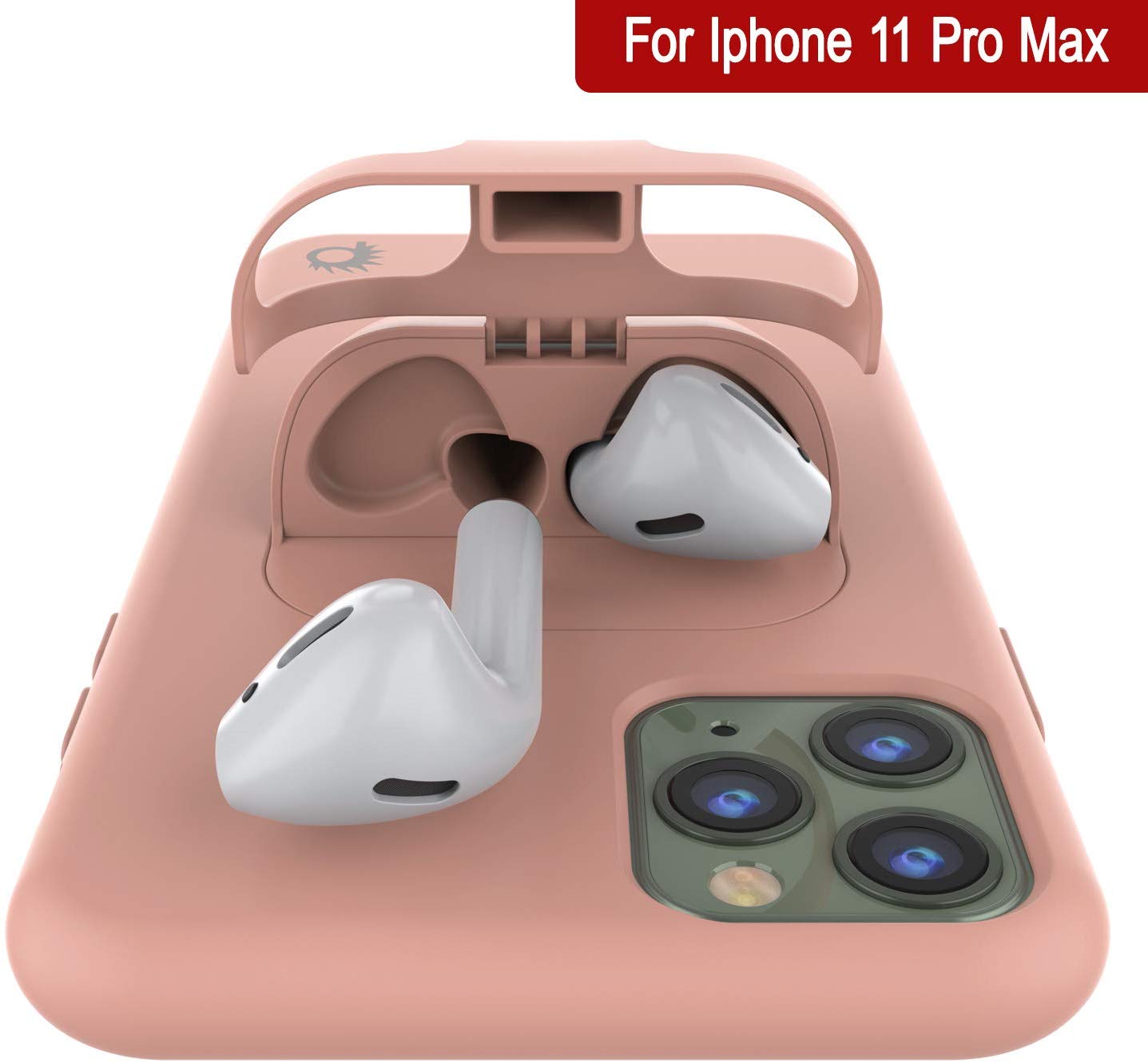 Punkcase iPhone 11 Pro Max Airpods Case Holder (CenterPods Series) | Slim & Durable 2 in 1 Cover Designed for iPhone 11 Pro Max (6.1") | Protects Your Phone & Stores Your AirPods Gen. 1 & 2 [Pink]