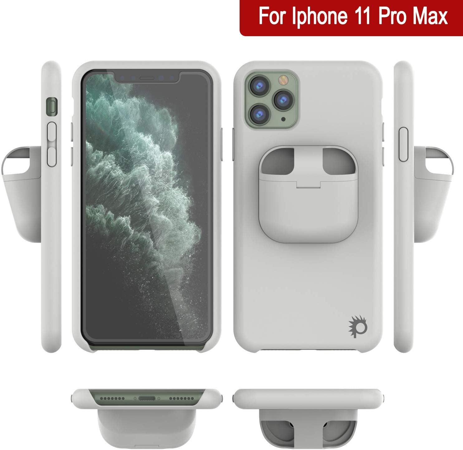 Punkcase iPhone 11 Pro Max Airpods Case Holder (CenterPods Series) | Slim & Durable 2 in 1 Cover Designed for iPhone 11 Pro Max (6.1") | Protects Your Phone & Stores Your AirPods Gen. 1 & 2 [White]