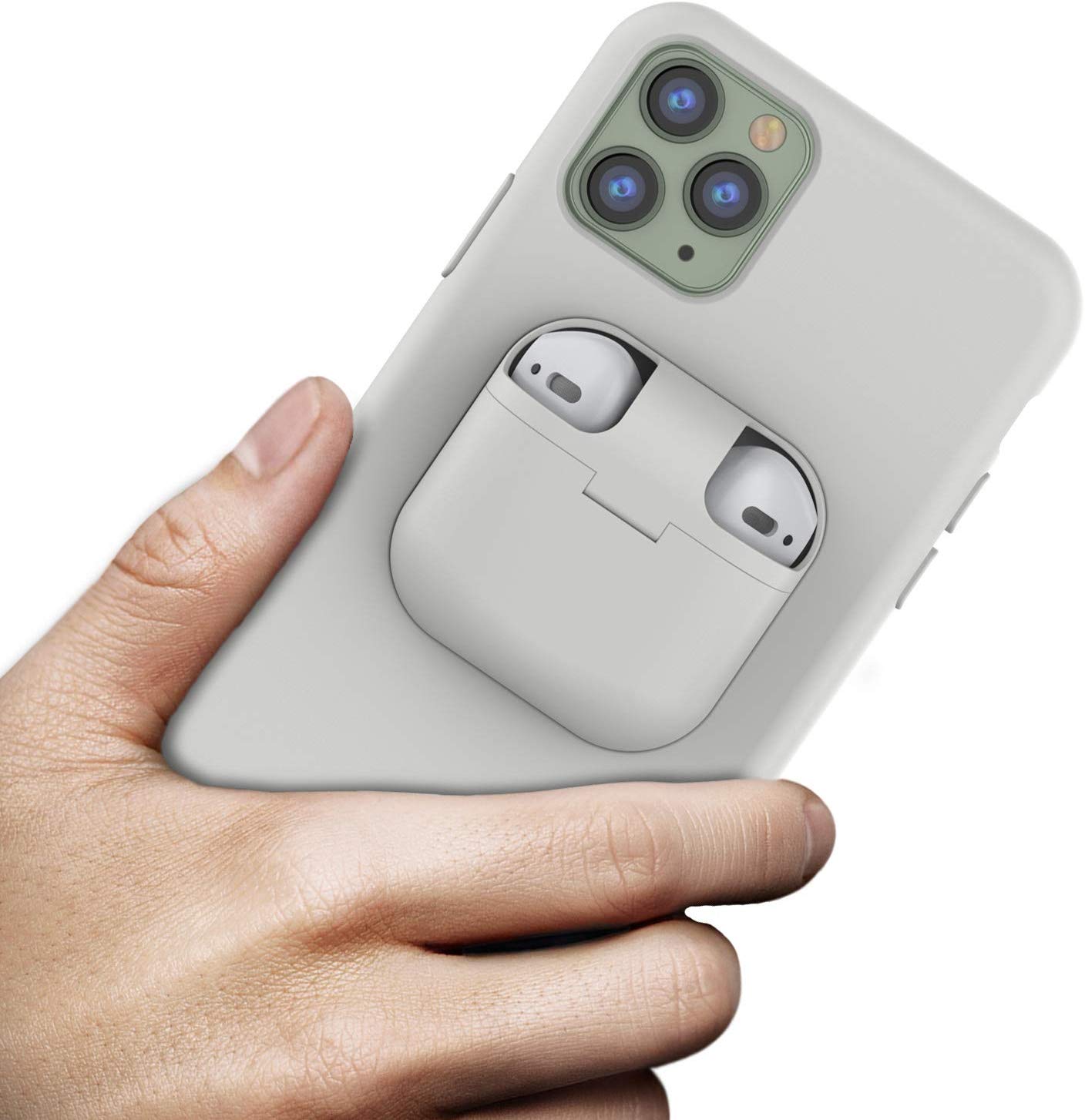 Punkcase iPhone 11 Pro Max Airpods Case Holder (CenterPods Series) | Slim & Durable 2 in 1 Cover Designed for iPhone 11 Pro Max (6.1") | Protects Your Phone & Stores Your AirPods Gen. 1 & 2 [White]