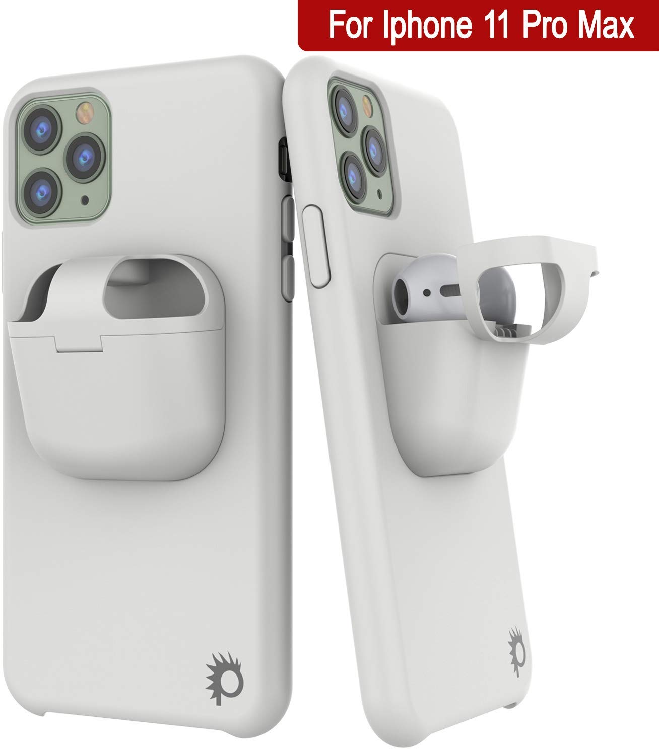 Punkcase iPhone 11 Pro Max Airpods Case Holder (CenterPods Series) | Slim & Durable 2 in 1 Cover Designed for iPhone 11 Pro Max (6.1") | Protects Your Phone & Stores Your AirPods Gen. 1 & 2 [White]