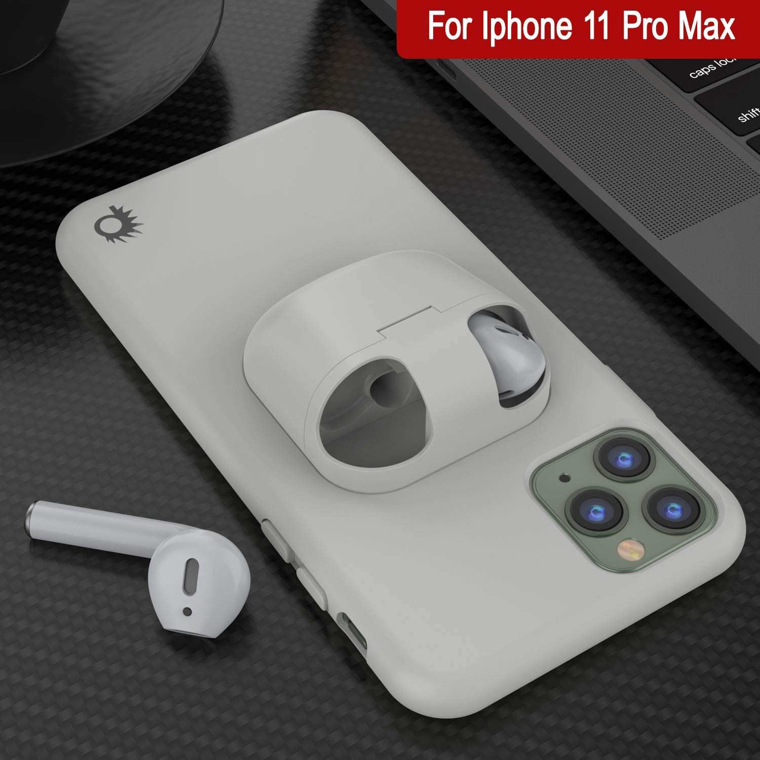 Punkcase iPhone 11 Pro Max Airpods Case Holder (CenterPods Series) | Slim & Durable 2 in 1 Cover Designed for iPhone 11 Pro Max (6.1") | Protects Your Phone & Stores Your AirPods Gen. 1 & 2 [White]