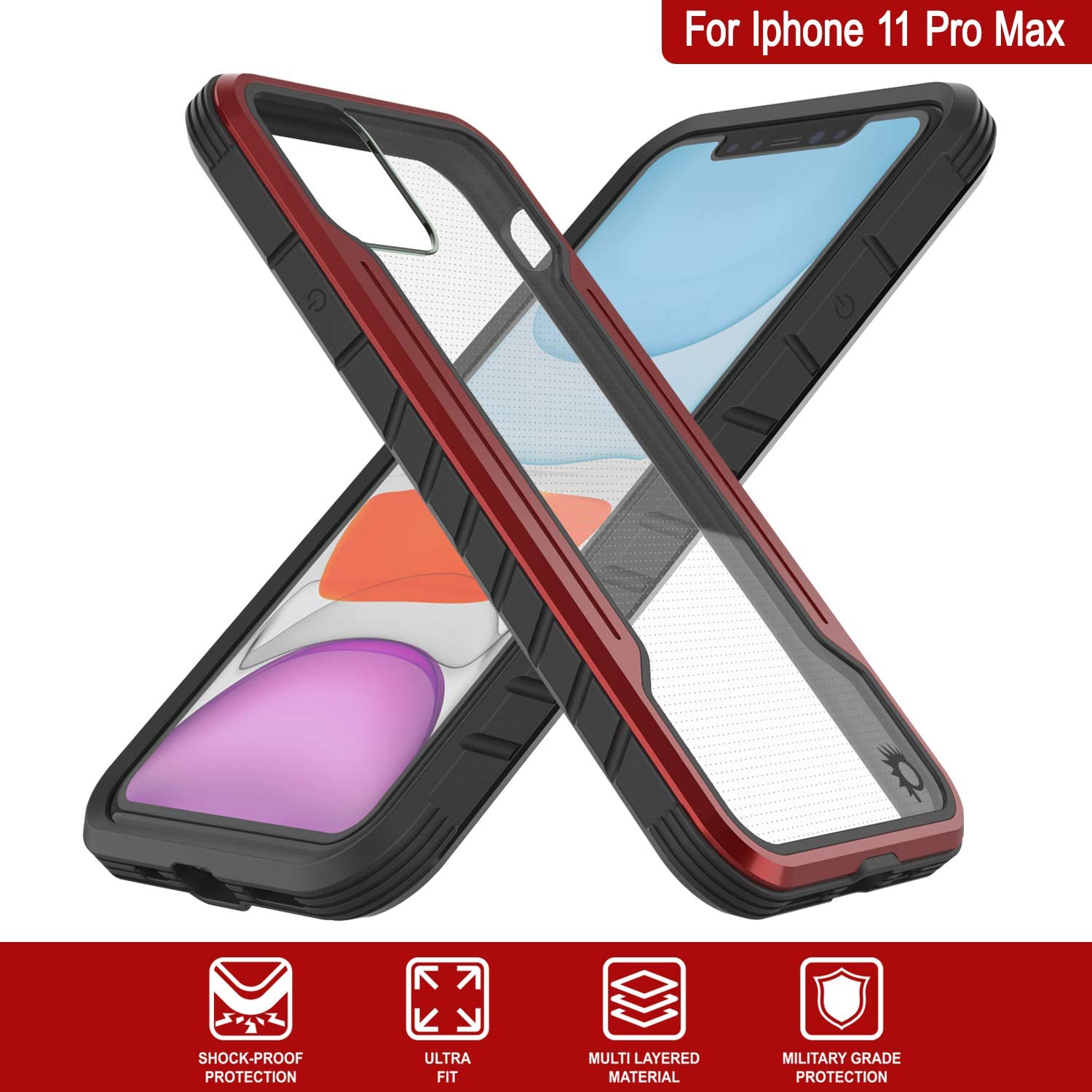 Punkcase iPhone 12 Pro Max ravenger Case Protective Military Grade Multilayer Cover [Red]