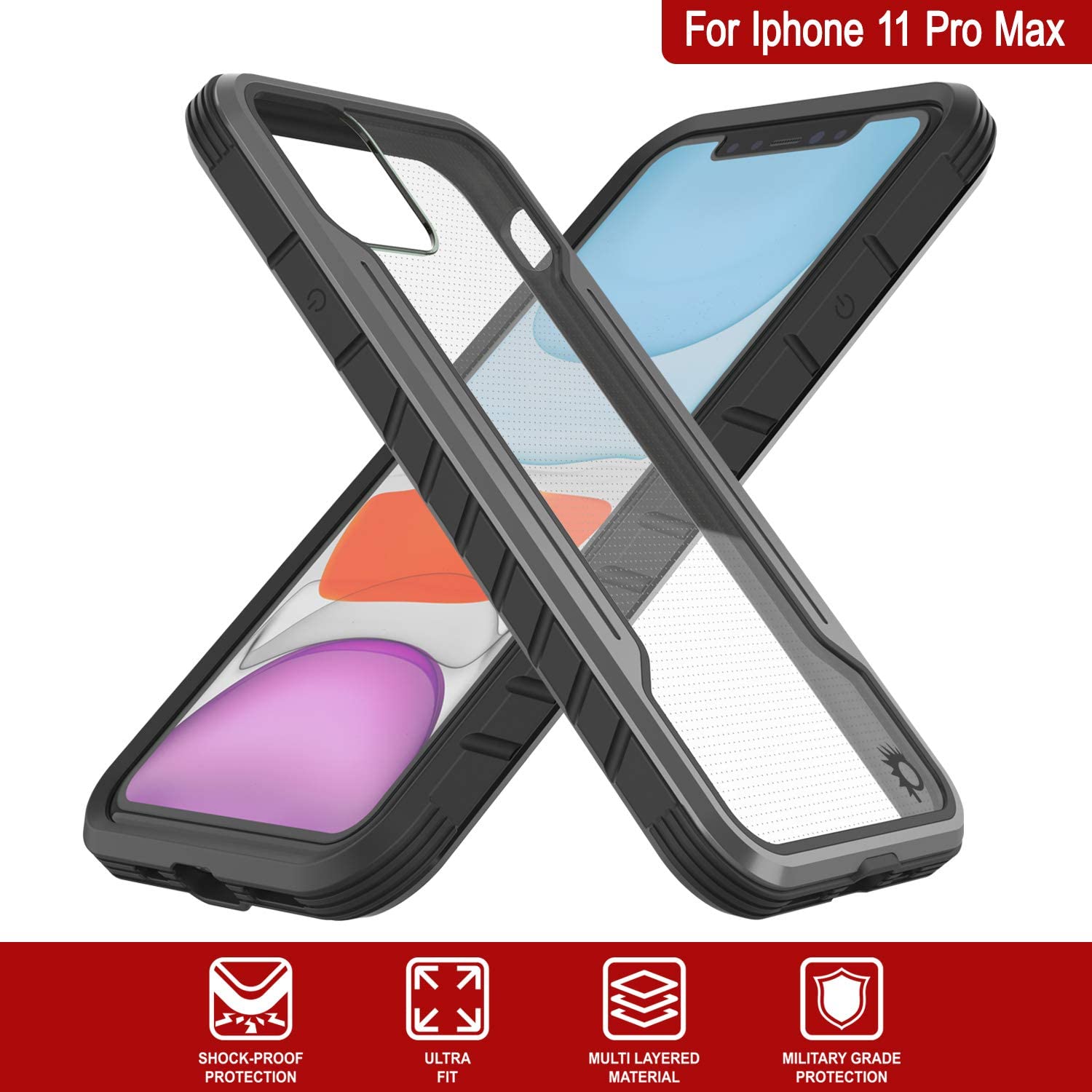 Punkcase iPhone 11 Pro Max ravenger Case Protective Military Grade Multilayer Cover [Grey-Black]