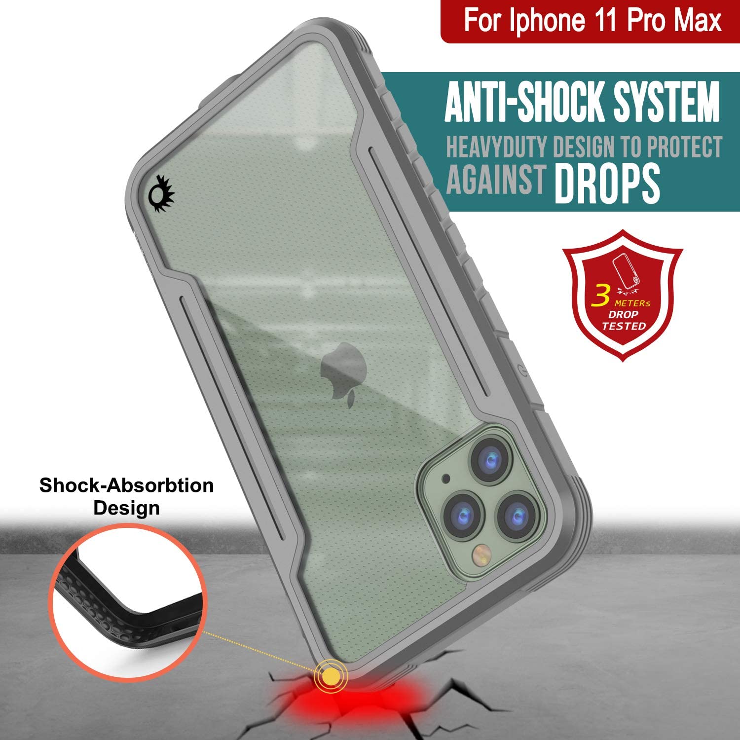 Punkcase iPhone 11 Pro Max ravenger Case Protective Military Grade Multilayer Cover [Grey]