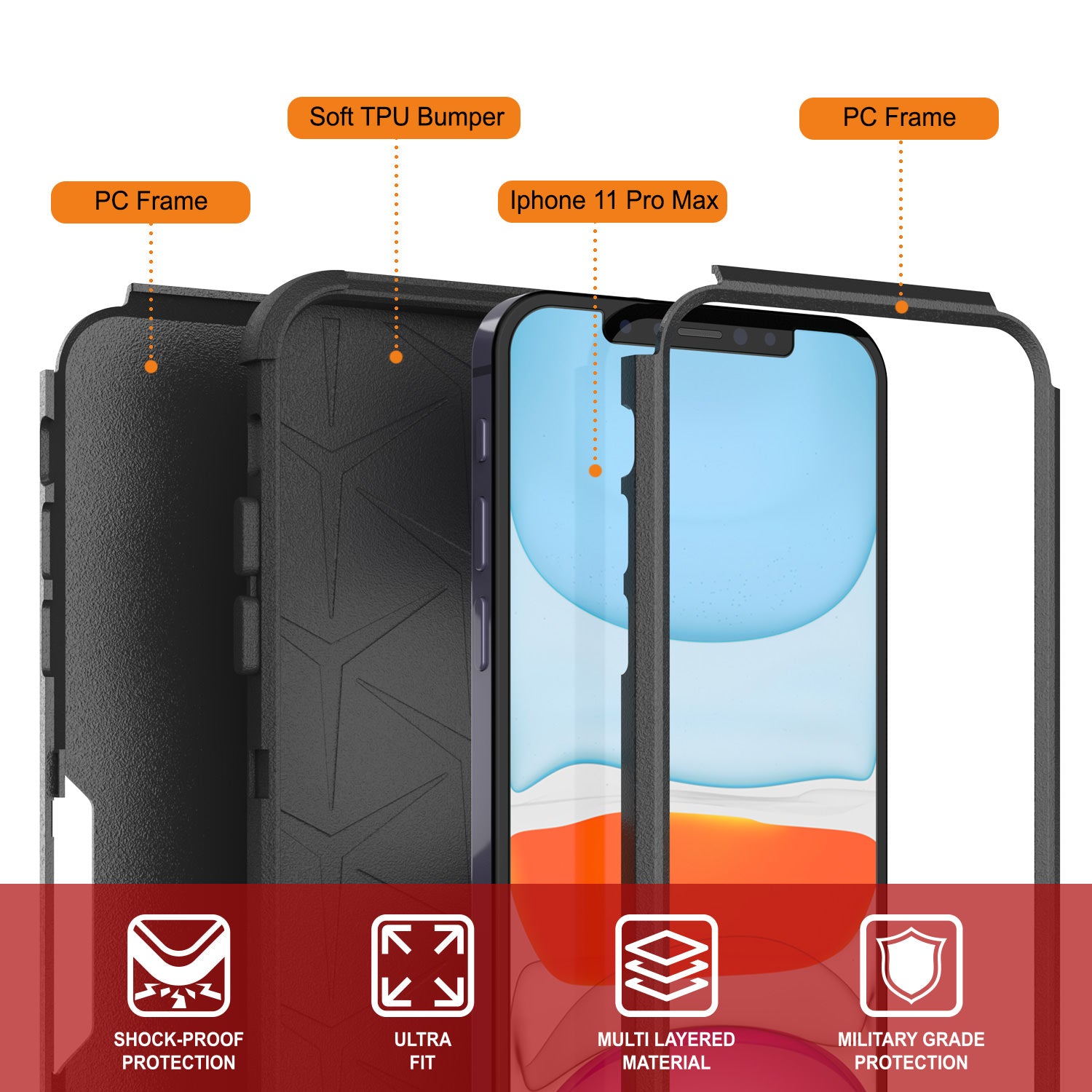 Punkcase for iPhone 11 Pro Max Belt Clip Multilayer Holster Case [Patron Series] [Black]