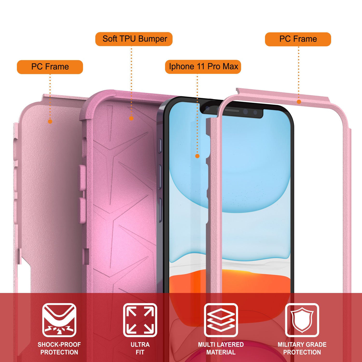 Punkcase for iPhone 11 Pro Max Belt Clip Multilayer Holster Case [Patron Series] [Pink]