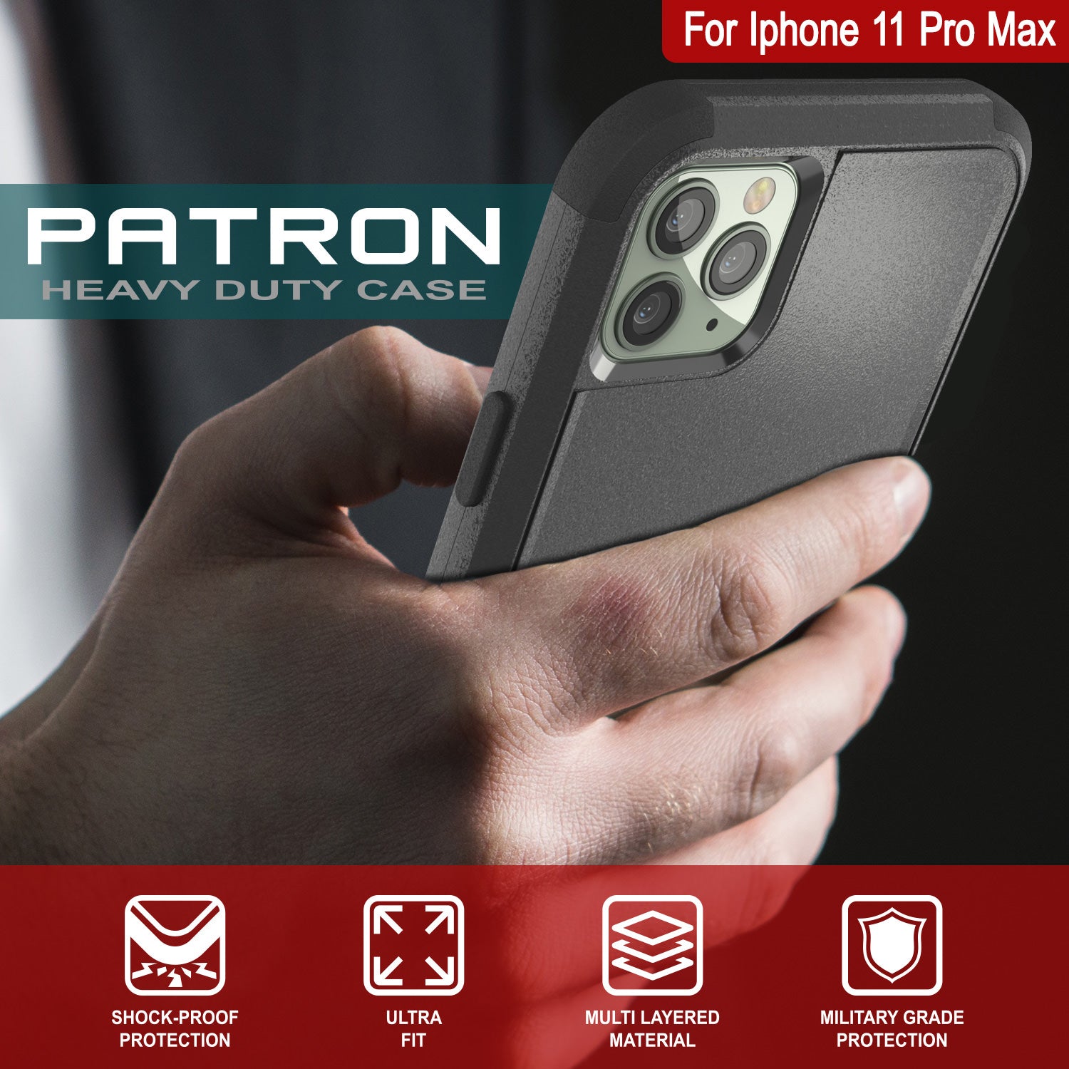 Punkcase for iPhone 11 Pro Max Belt Clip Multilayer Holster Case [Patron Series] [Black]