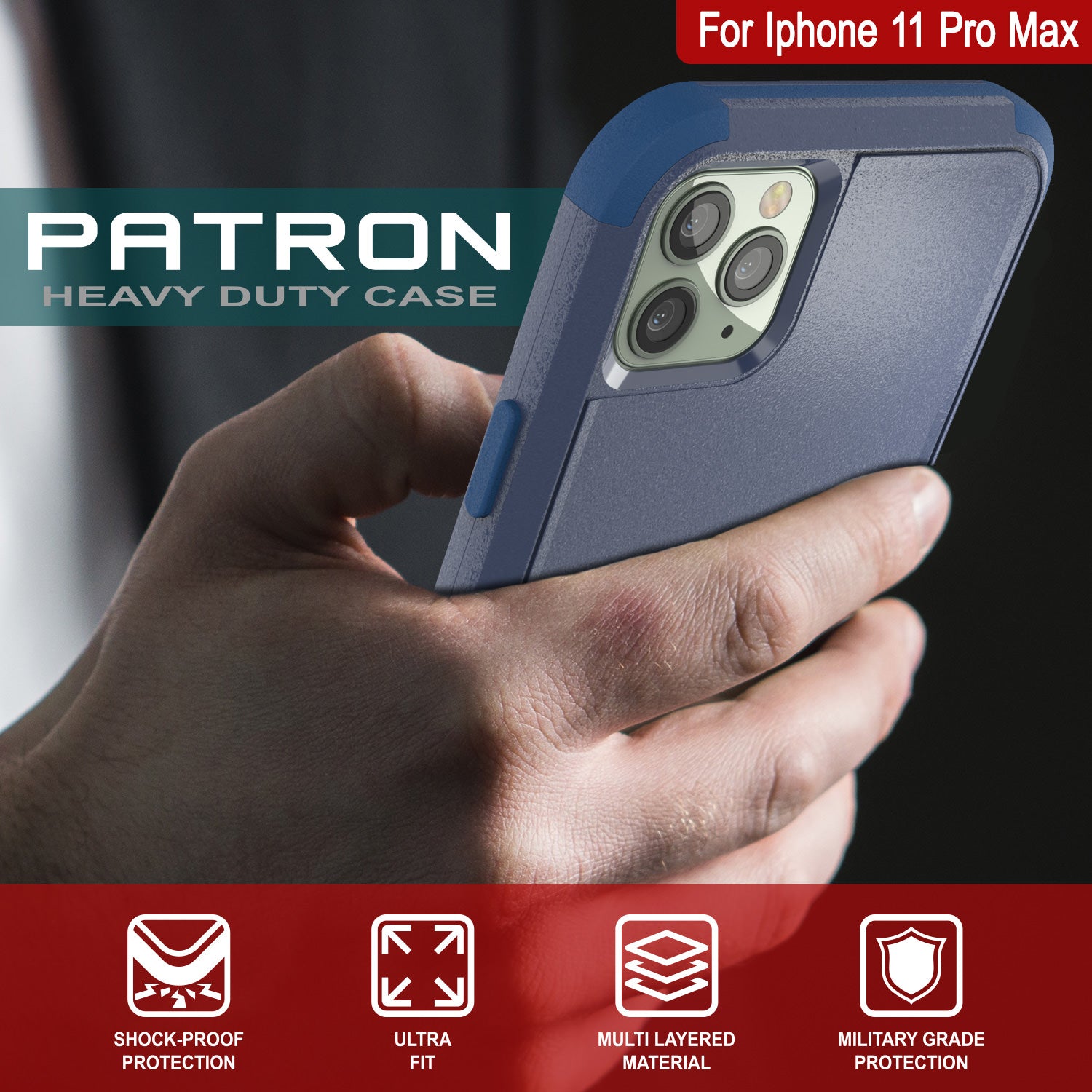 Punkcase for iPhone 11 Pro Max Belt Clip Multilayer Holster Case [Patron Series] [Navy]