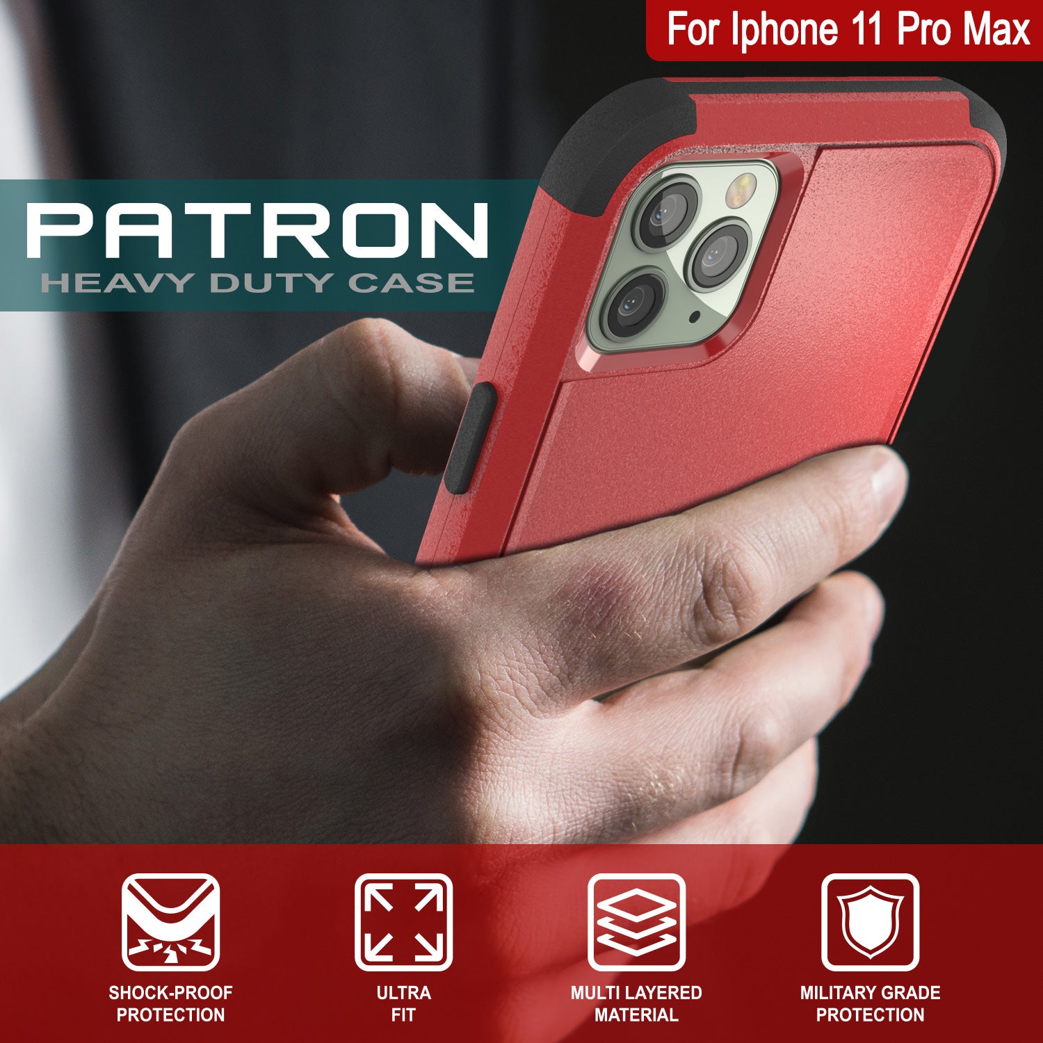 Punkcase for iPhone 11 Pro Max Belt Clip Multilayer Holster Case [Patron Series] [Red-Black]