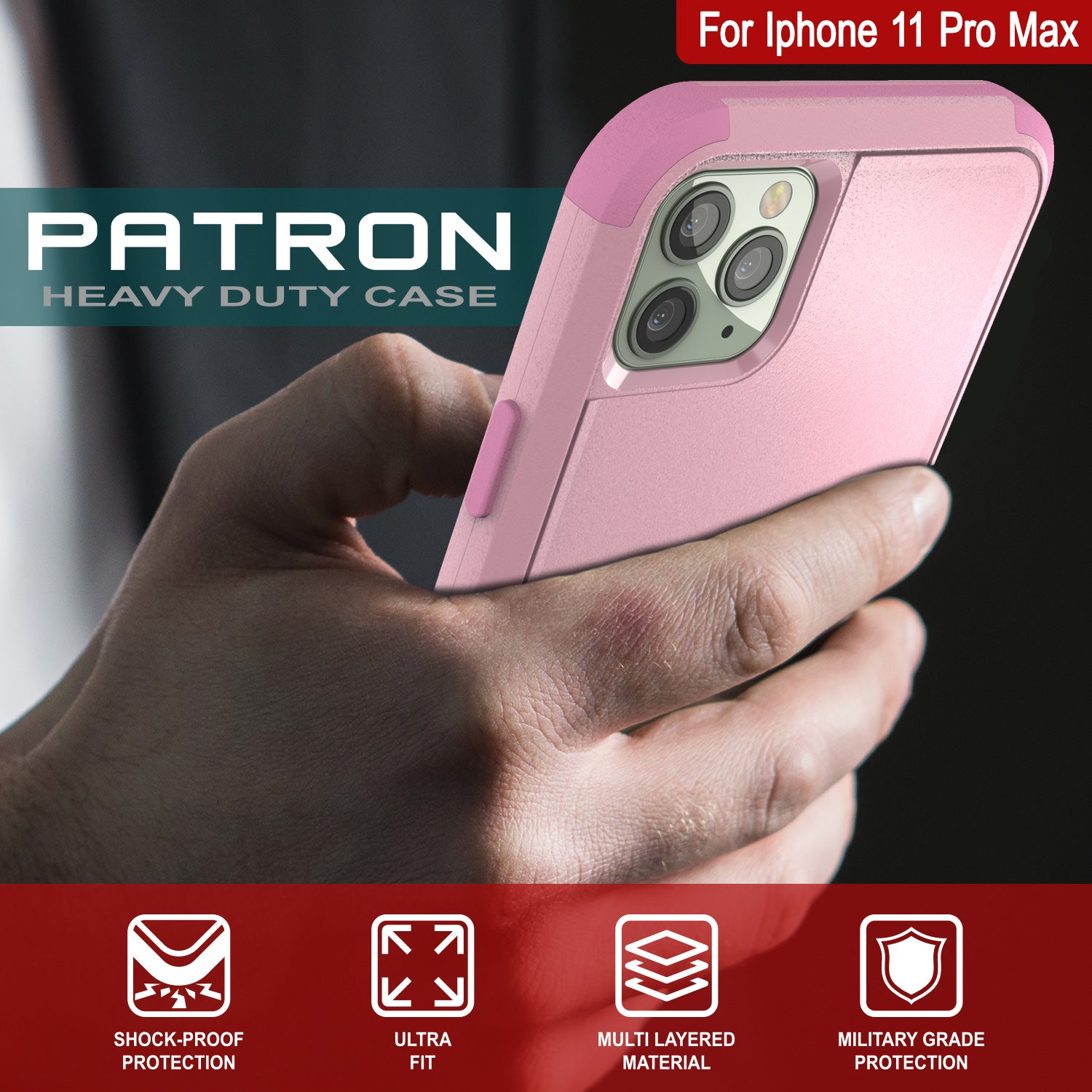 Punkcase for iPhone 11 Pro Max Belt Clip Multilayer Holster Case [Patron Series] [Pink]