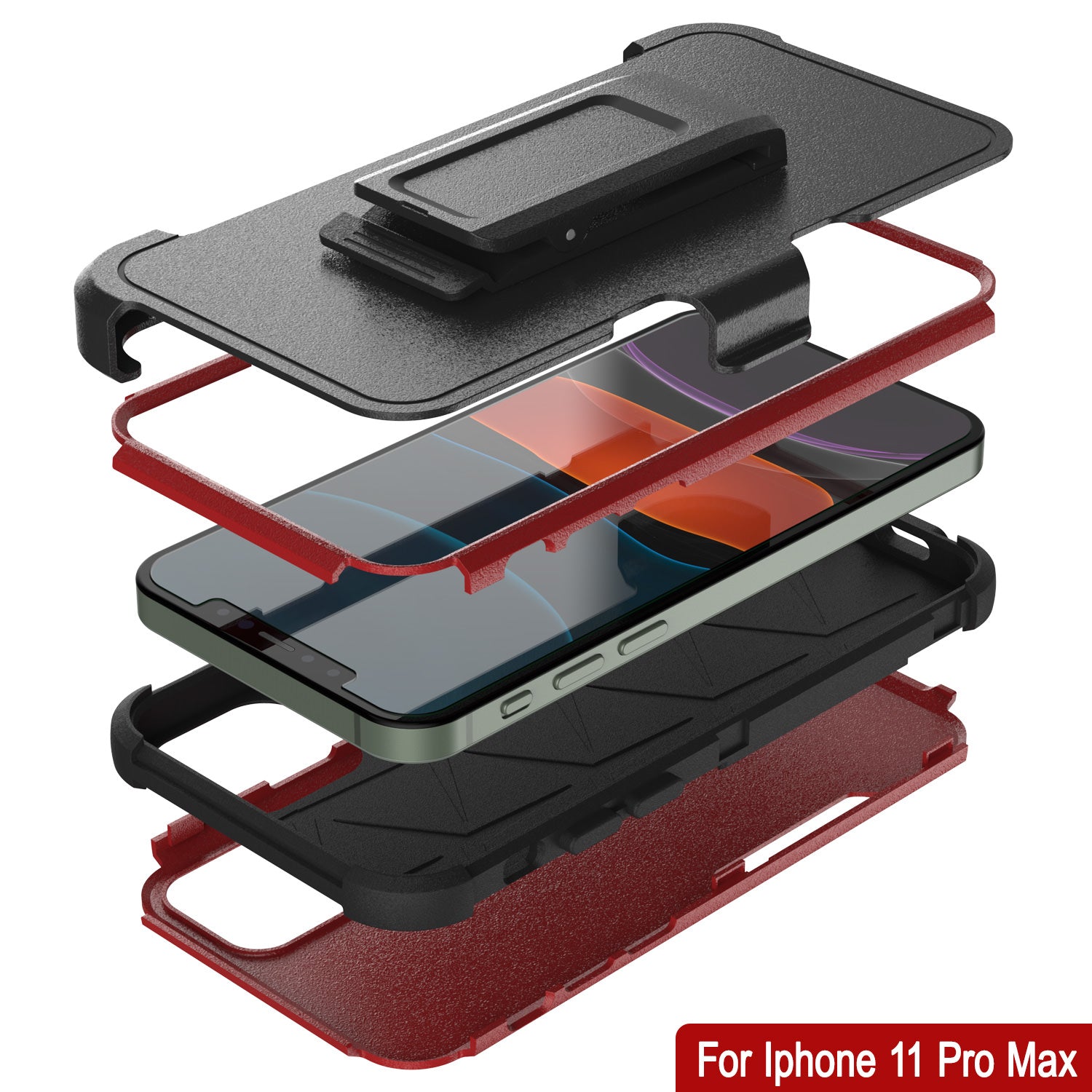 Punkcase for iPhone 11 Pro Max Belt Clip Multilayer Holster Case [Patron Series] [Red-Black]
