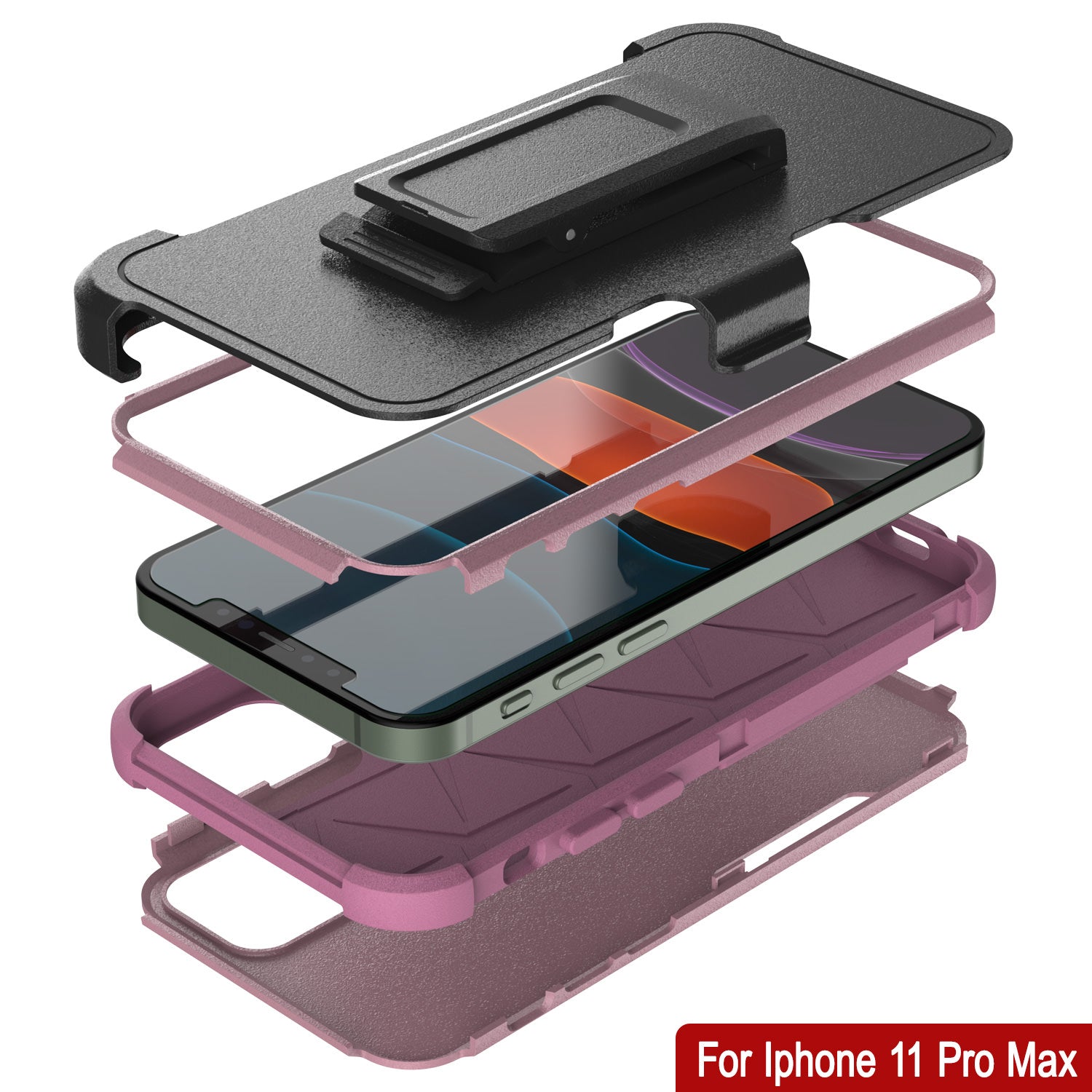 Punkcase for iPhone 11 Pro Max Belt Clip Multilayer Holster Case [Patron Series] [Pink]