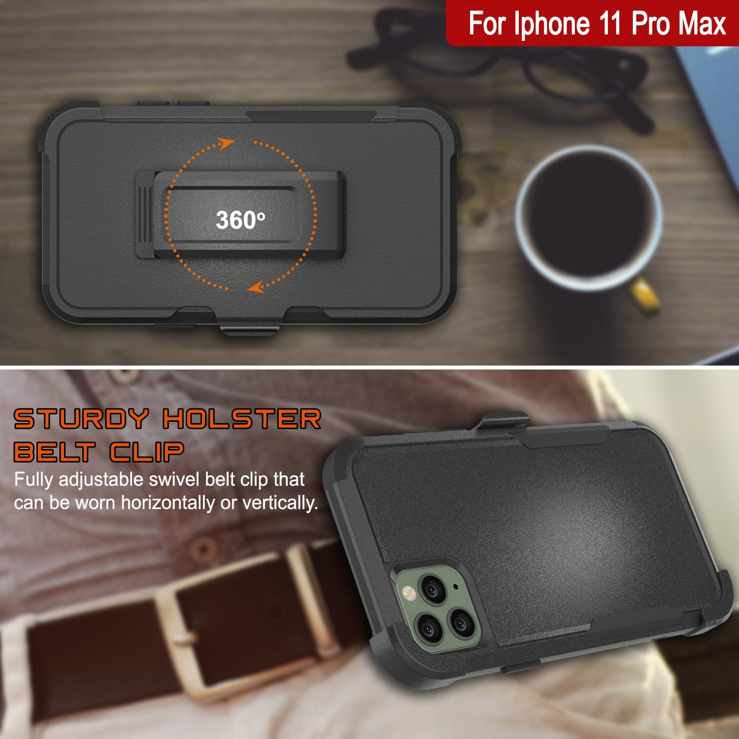 Punkcase for iPhone 11 Pro Max Belt Clip Multilayer Holster Case [Patron Series] [Black]