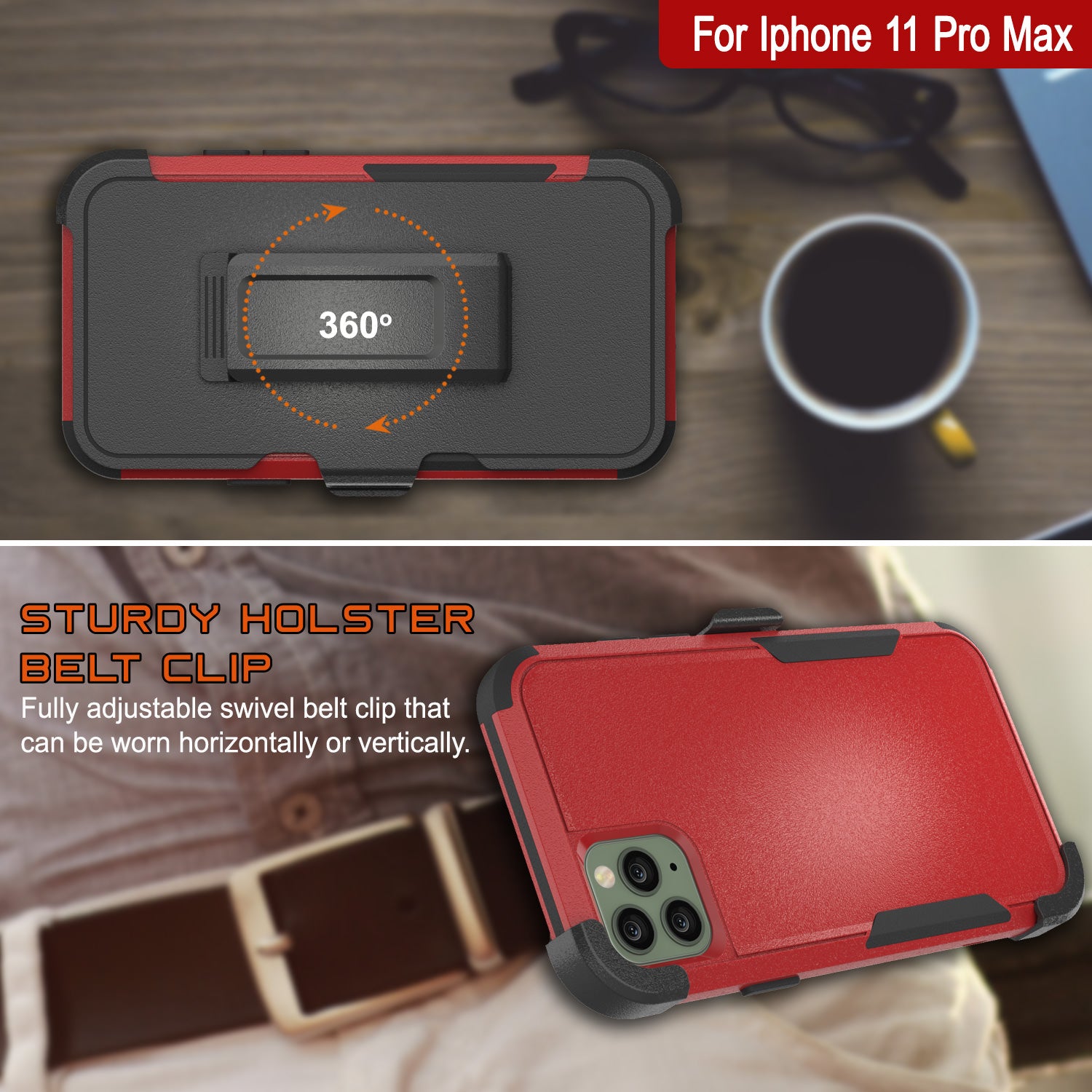 Punkcase for iPhone 11 Pro Max Belt Clip Multilayer Holster Case [Patron Series] [Red-Black]