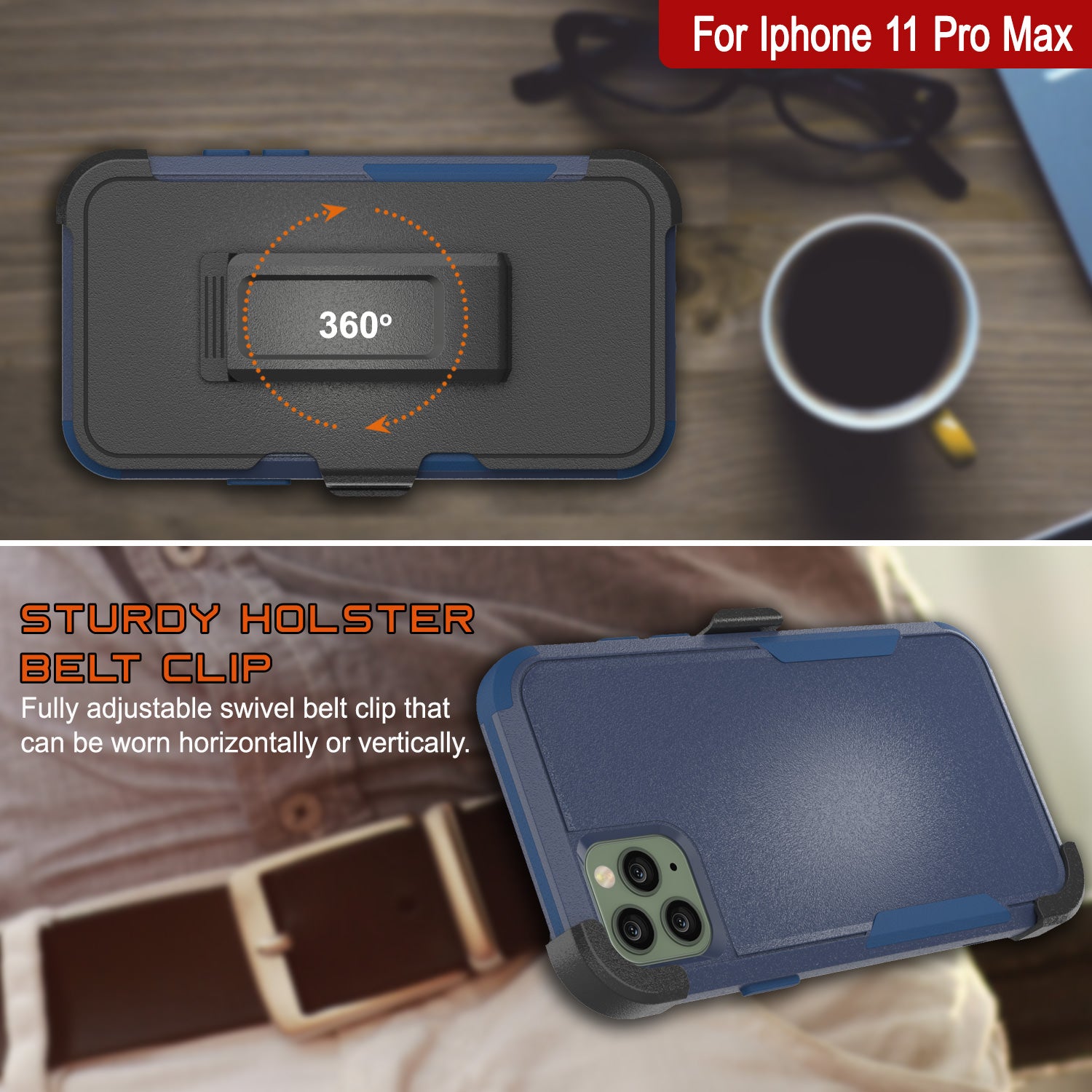 Punkcase for iPhone 11 Pro Max Belt Clip Multilayer Holster Case [Patron Series] [Navy]