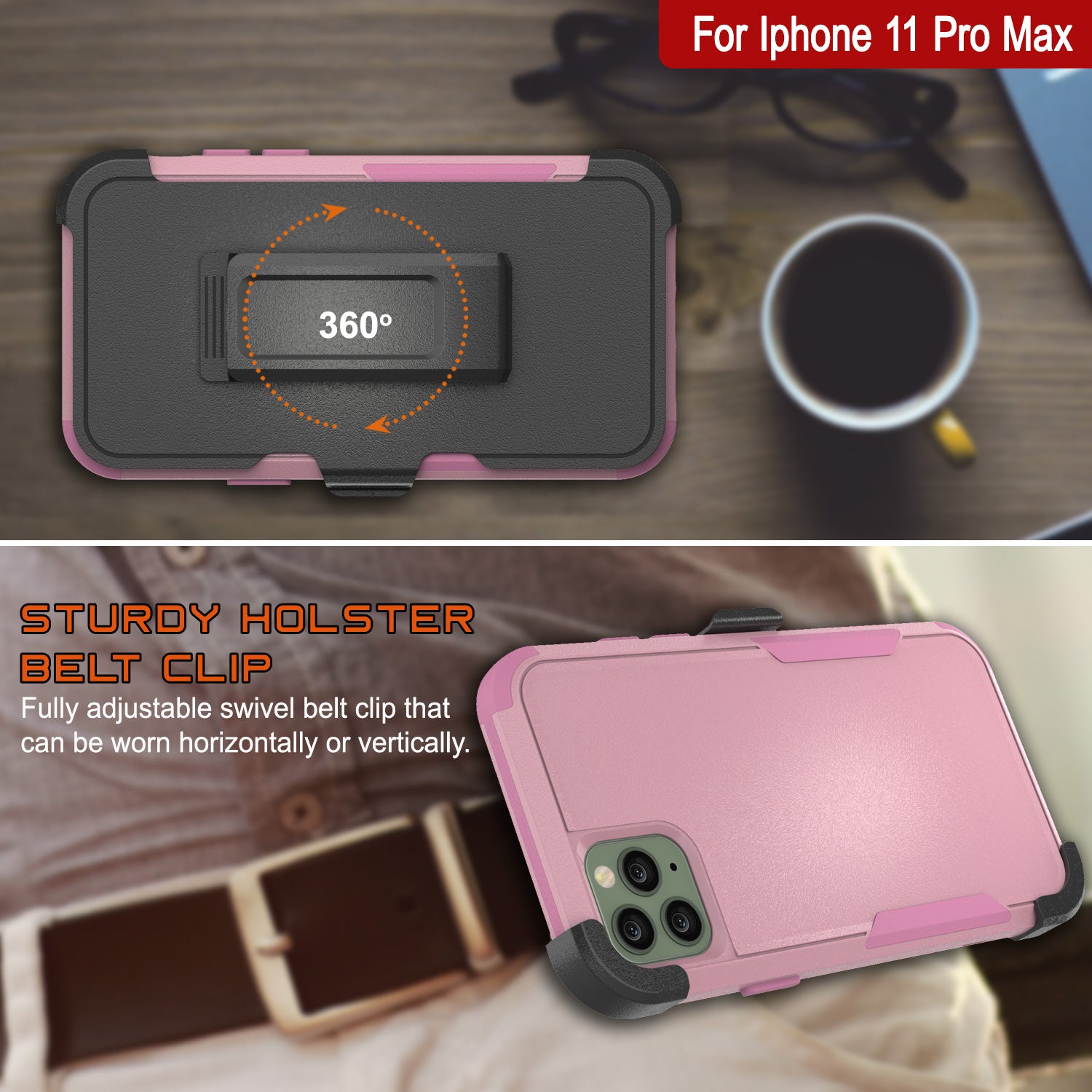 Punkcase for iPhone 11 Pro Max Belt Clip Multilayer Holster Case [Patron Series] [Pink]