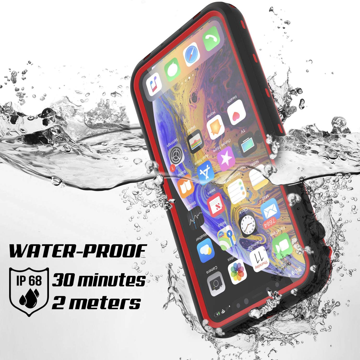 iPhone 11 Pro Max Waterproof Case, Punkcase [KickStud Series] Armor Cover [Red]