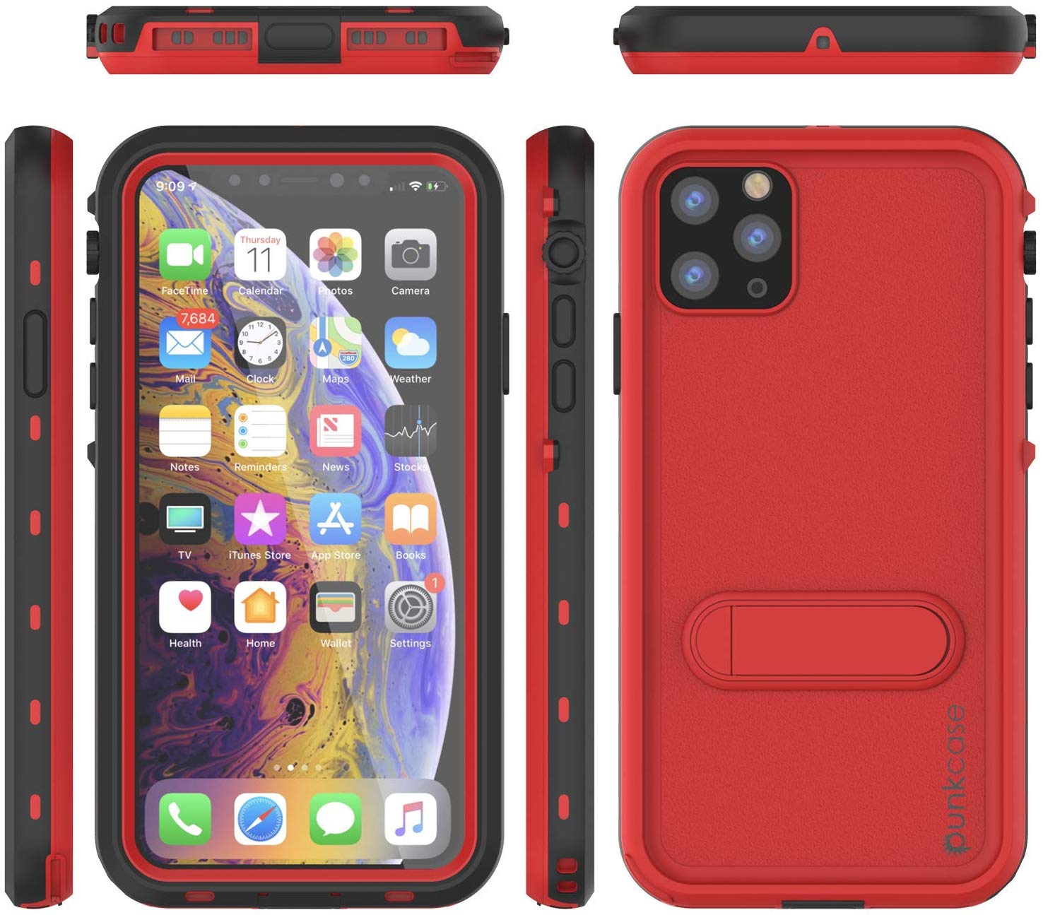 iPhone 11 Pro Max Waterproof Case, Punkcase [KickStud Series] Armor Cover [Red]