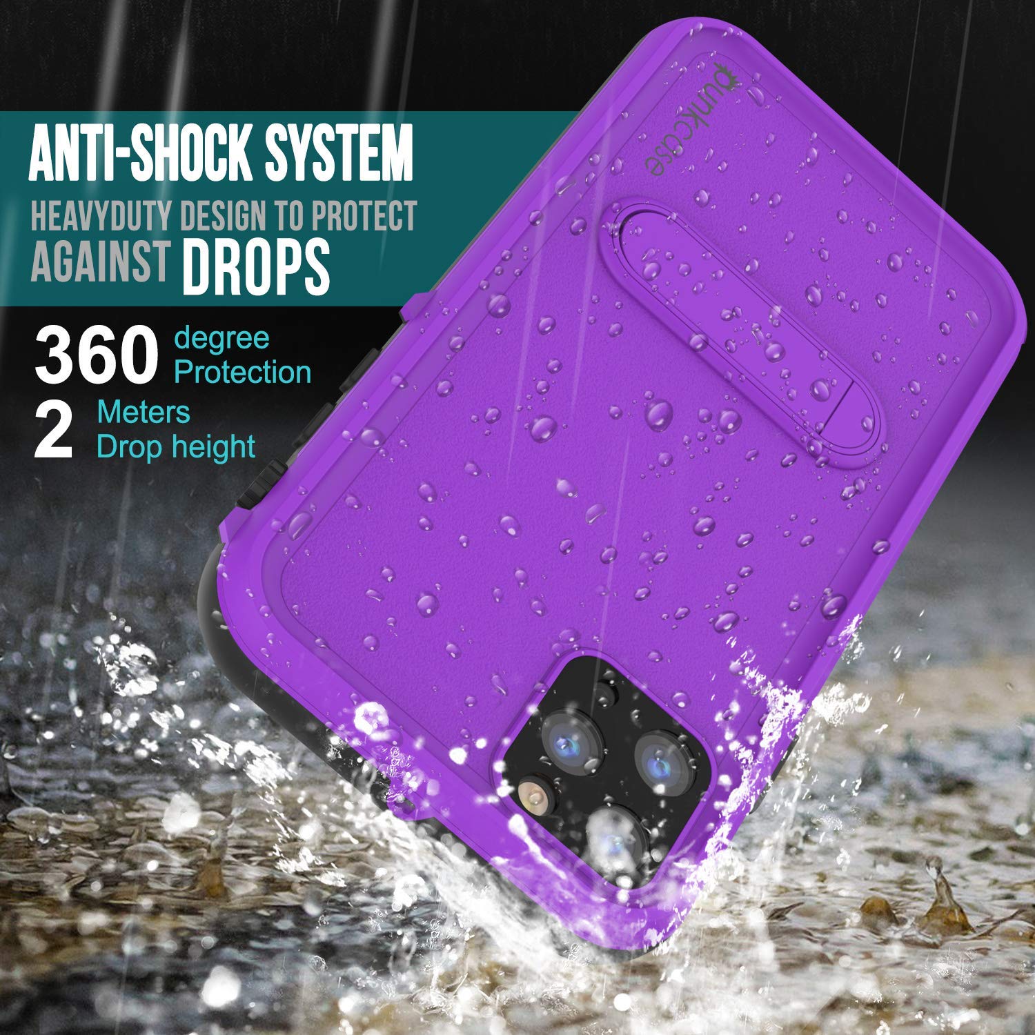 iPhone 11 Pro Max Waterproof Case, Punkcase [KickStud Series] Armor Cover [Purple]