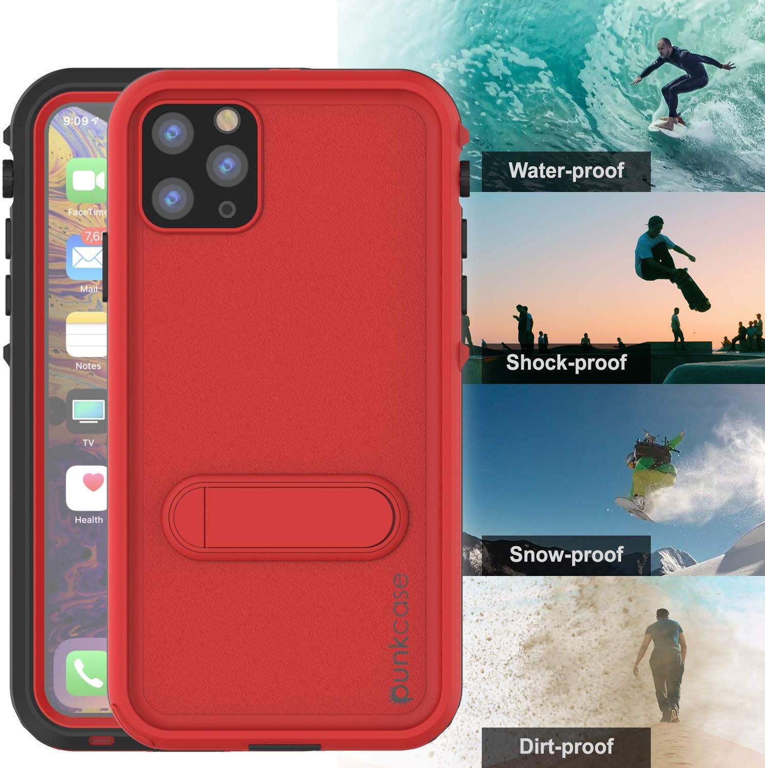 iPhone 11 Pro Max Waterproof Case, Punkcase [KickStud Series] Armor Cover [Red]