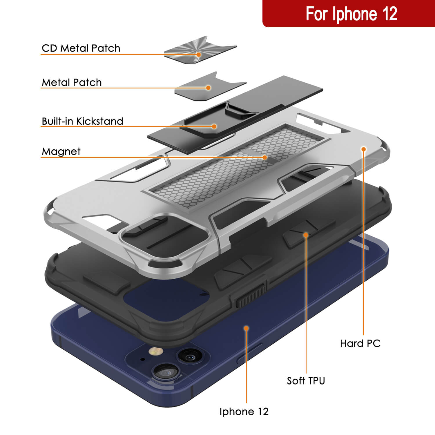 Punkcase iPhone 12 Case [ArmorShield Series] Military Style Protective Dual Layer Case Silver