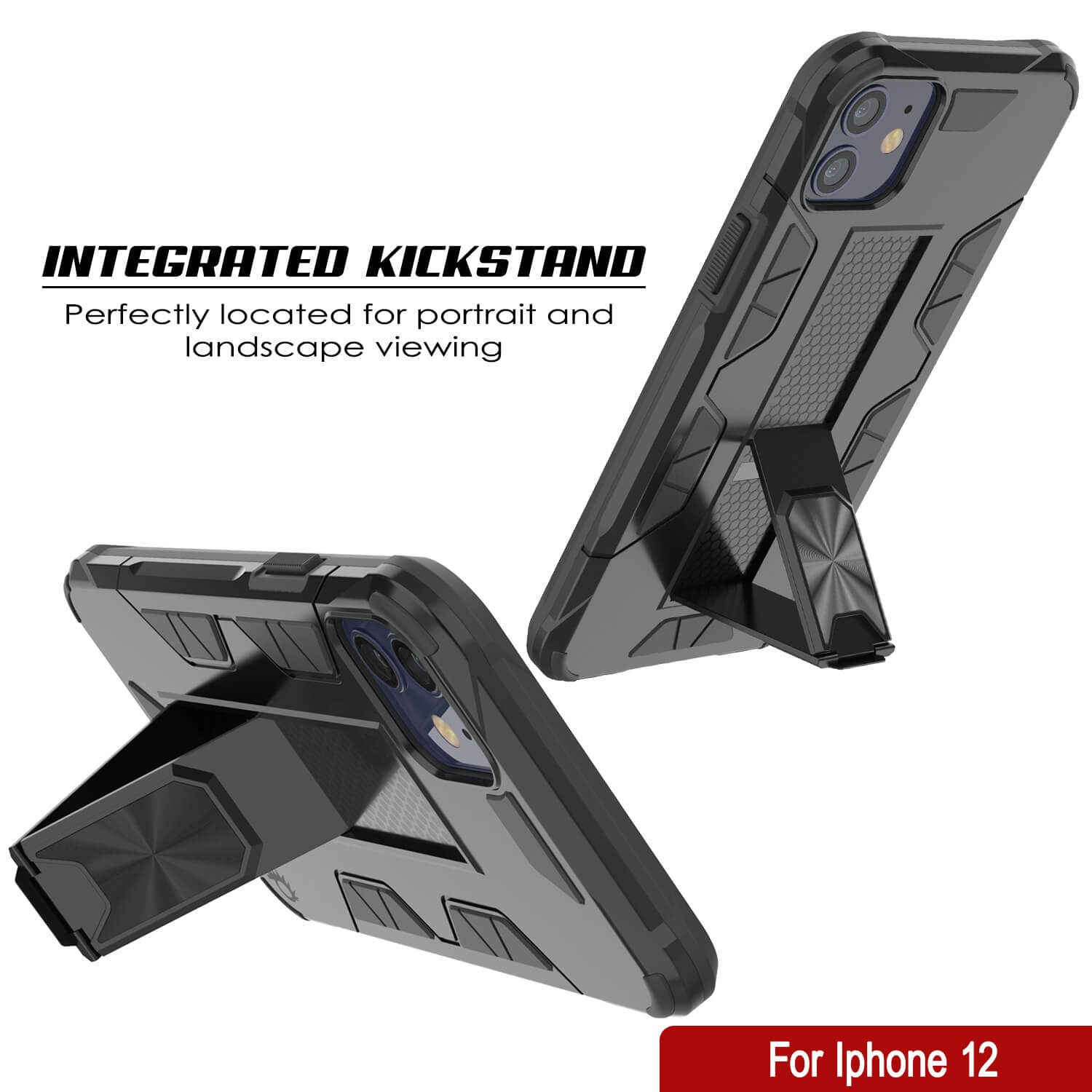 Punkcase iPhone 12 Case [ArmorShield Series] Military Style Protective Dual Layer Case Black